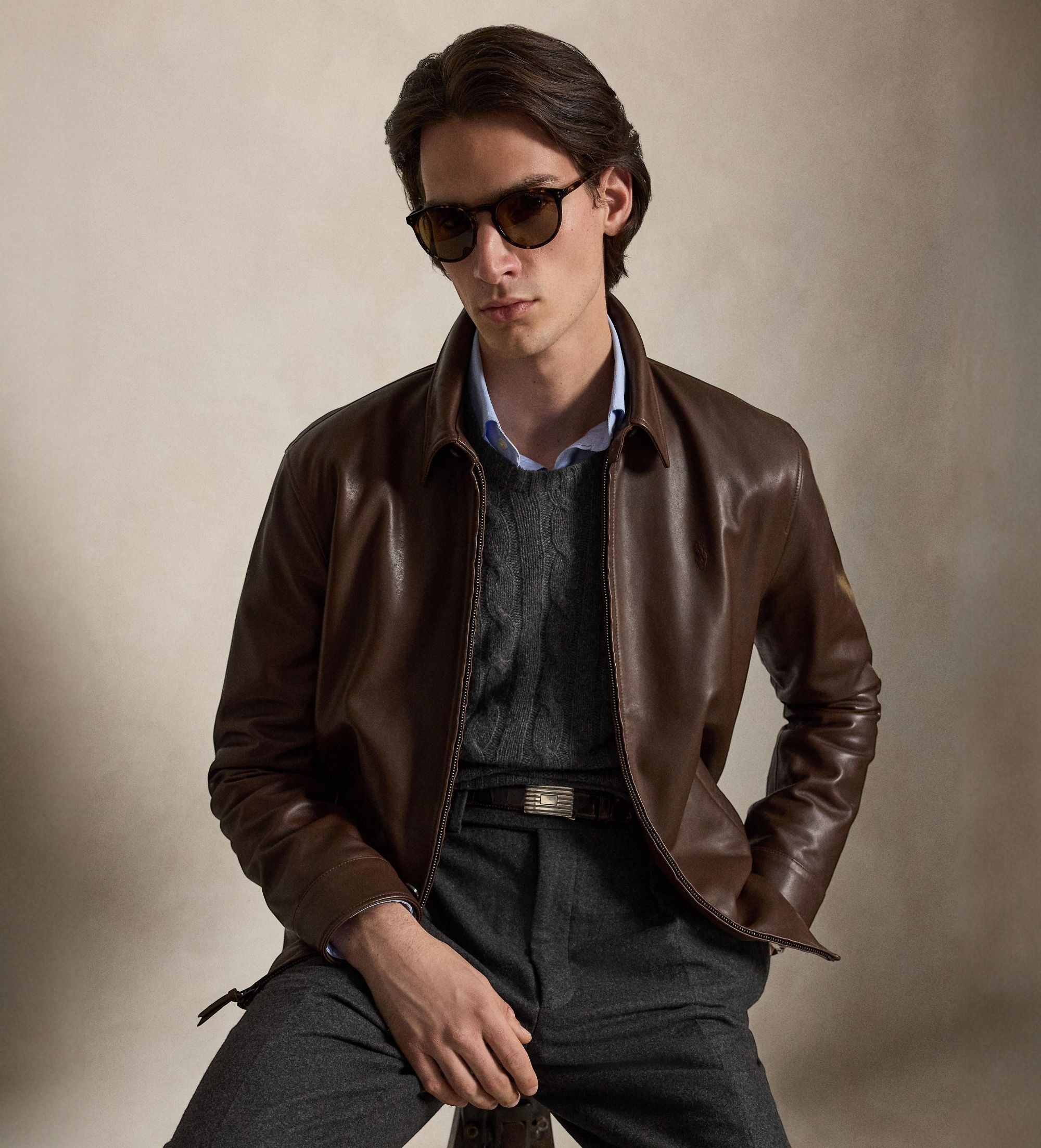Polo Ralph Lauren für Herren. 710671431002 Braune Glattlederjacke (L), Lässig, Langarm