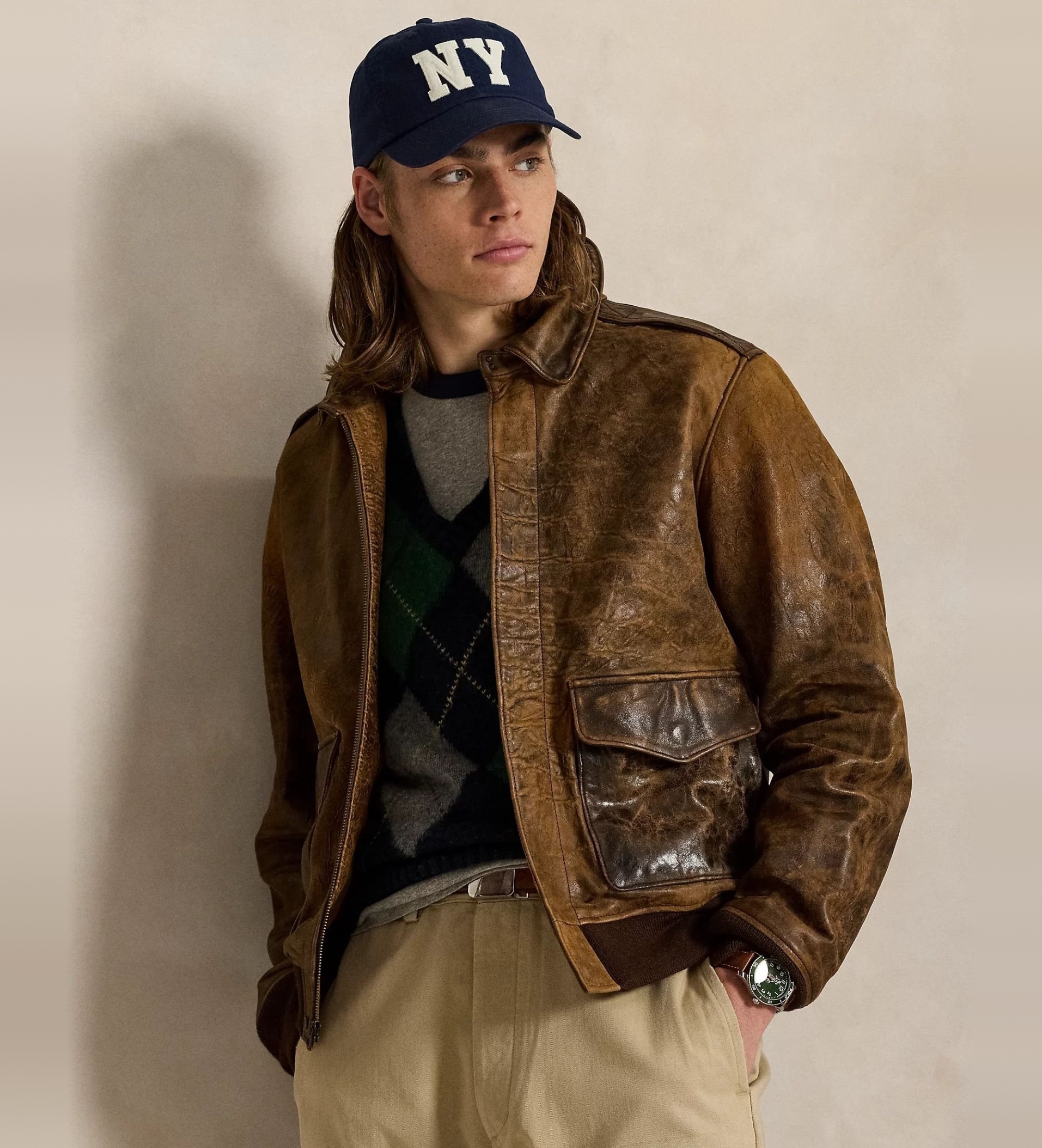 Polo Ralph Lauren für Herren. 710970574001 Braune Aviator-Lederjacke (S), Lässig