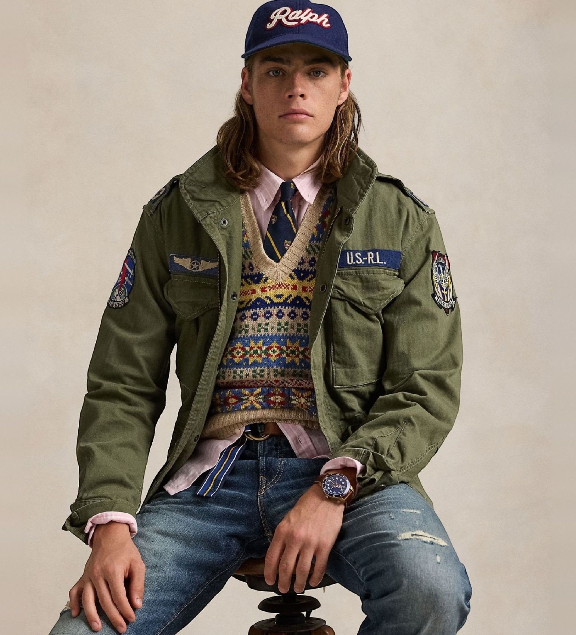 Polo Ralph Lauren für Herren. 710961616001 Ikonische Feldjacke grün (L), Lässig, Baumwolle