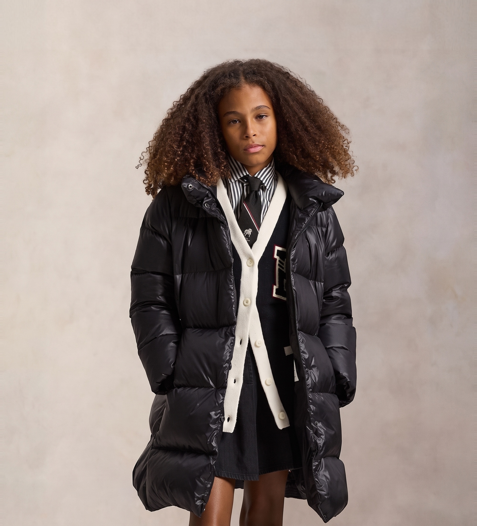 Polo Ralph Laurenvoor meisjes. 313970094001 Lang donsjack met capuchon (7años=130/134cm), Zwart, Casual, Nylon, kinderkleding