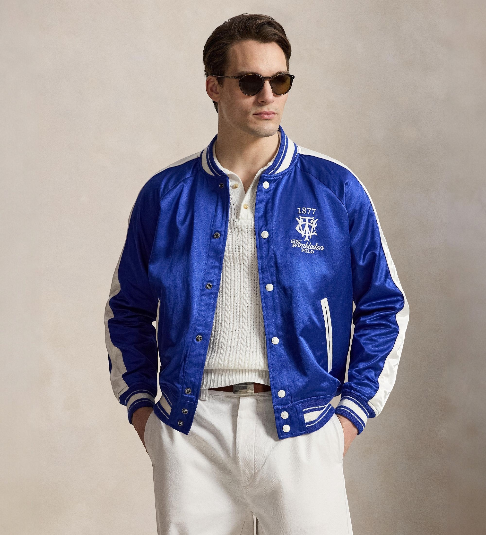 Polo Ralph Lauren für Herren. 710B16077001 Satin Wimbledon-Jacke blau (L), Lässig, Baumwolle