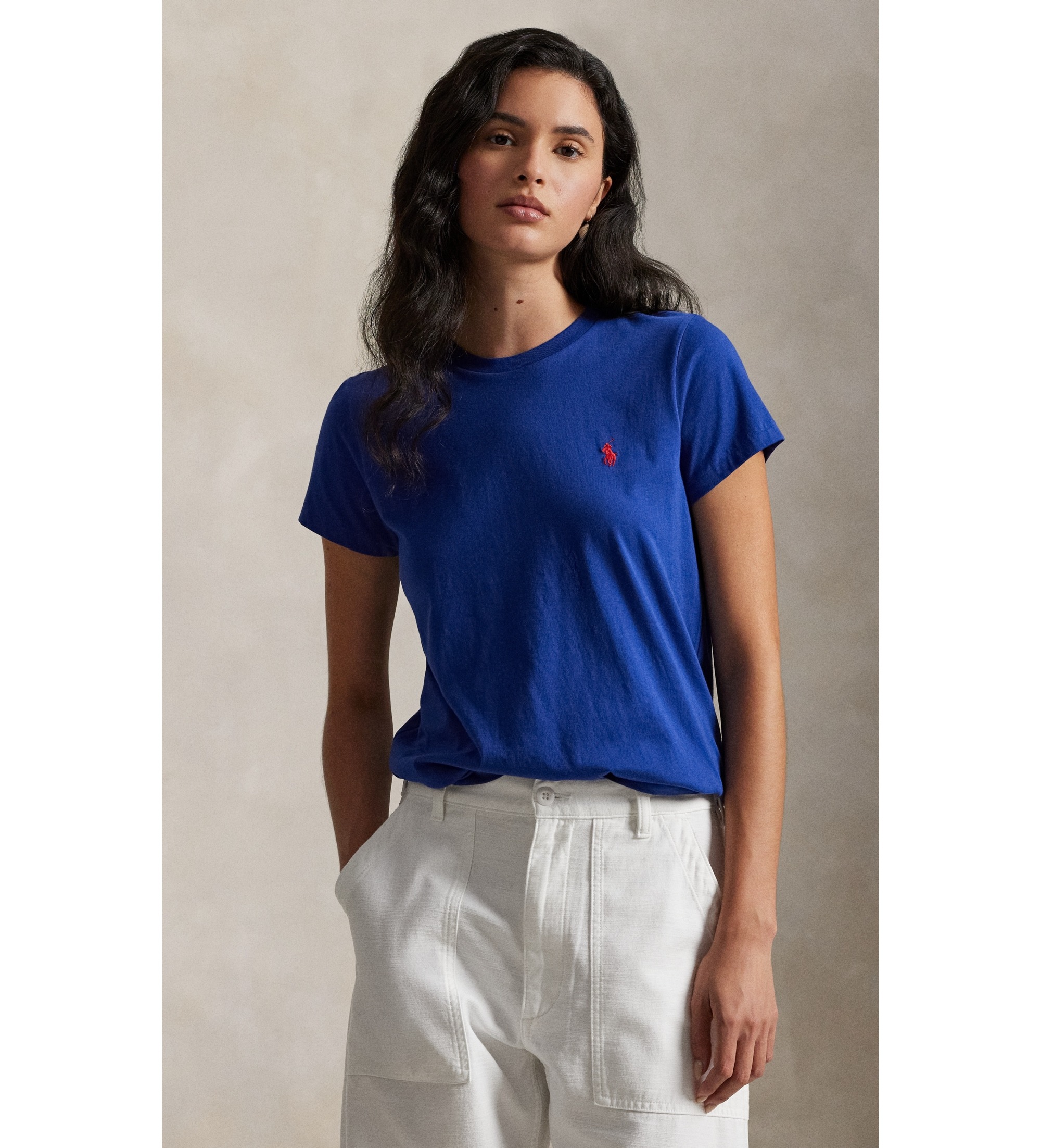Polo Ralph Lauren für Damen. 211B14605007 Klassisches blaues Baumwoll-Strick-T-Shirt mit Classic Fit (XL), Lässig, Baumwolle, Kurzarm