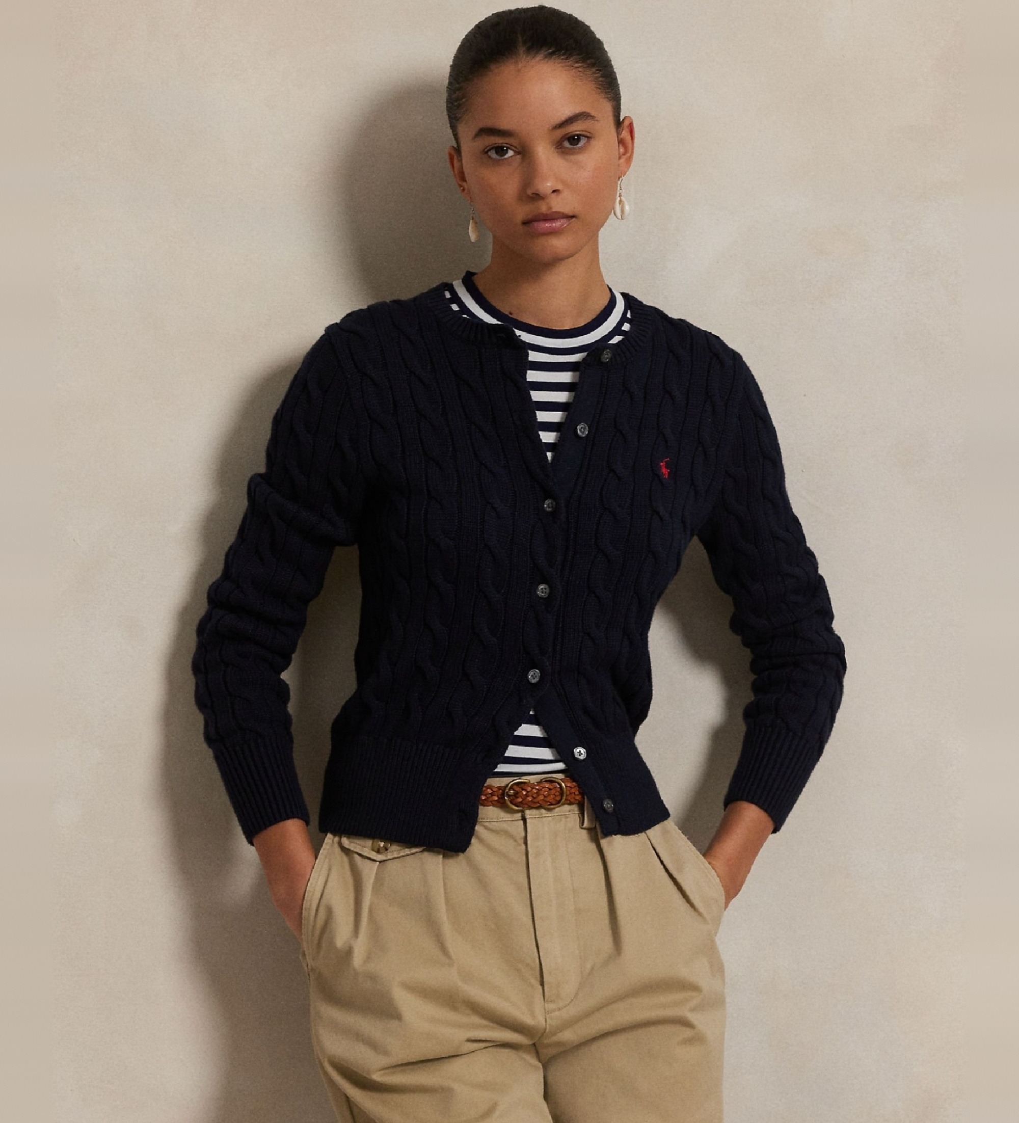 Polo Ralph Lauren für Damen. 211971868008 Marineblaue Baumwollstrickjacke in Achterform (M), Lässig, Baumwolle