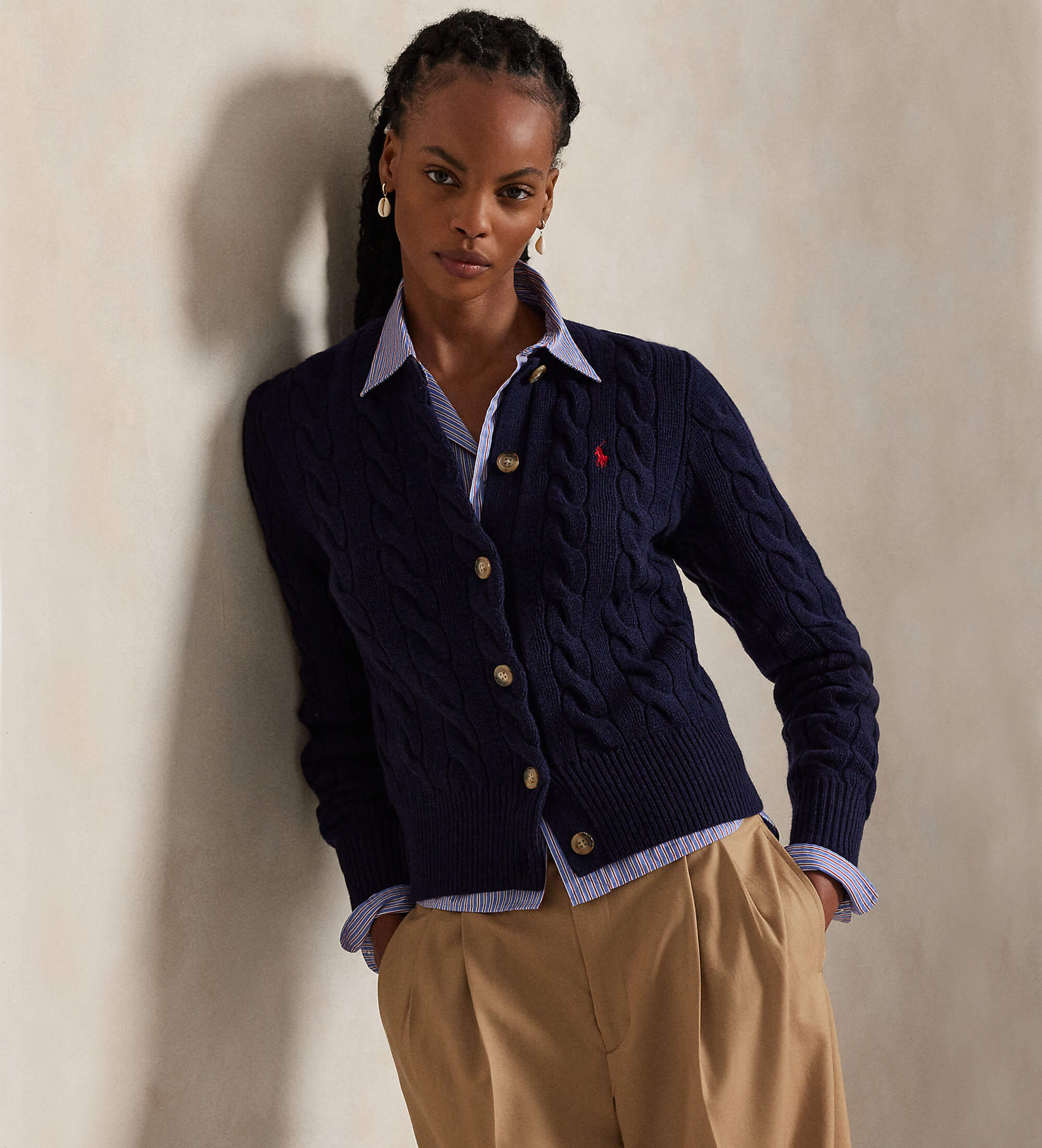 Polo Ralph Lauren für Damen. 211972104004 Marineblauer Cardigan aus Wolle und Kaschmir (M), Lässig, Klassisch