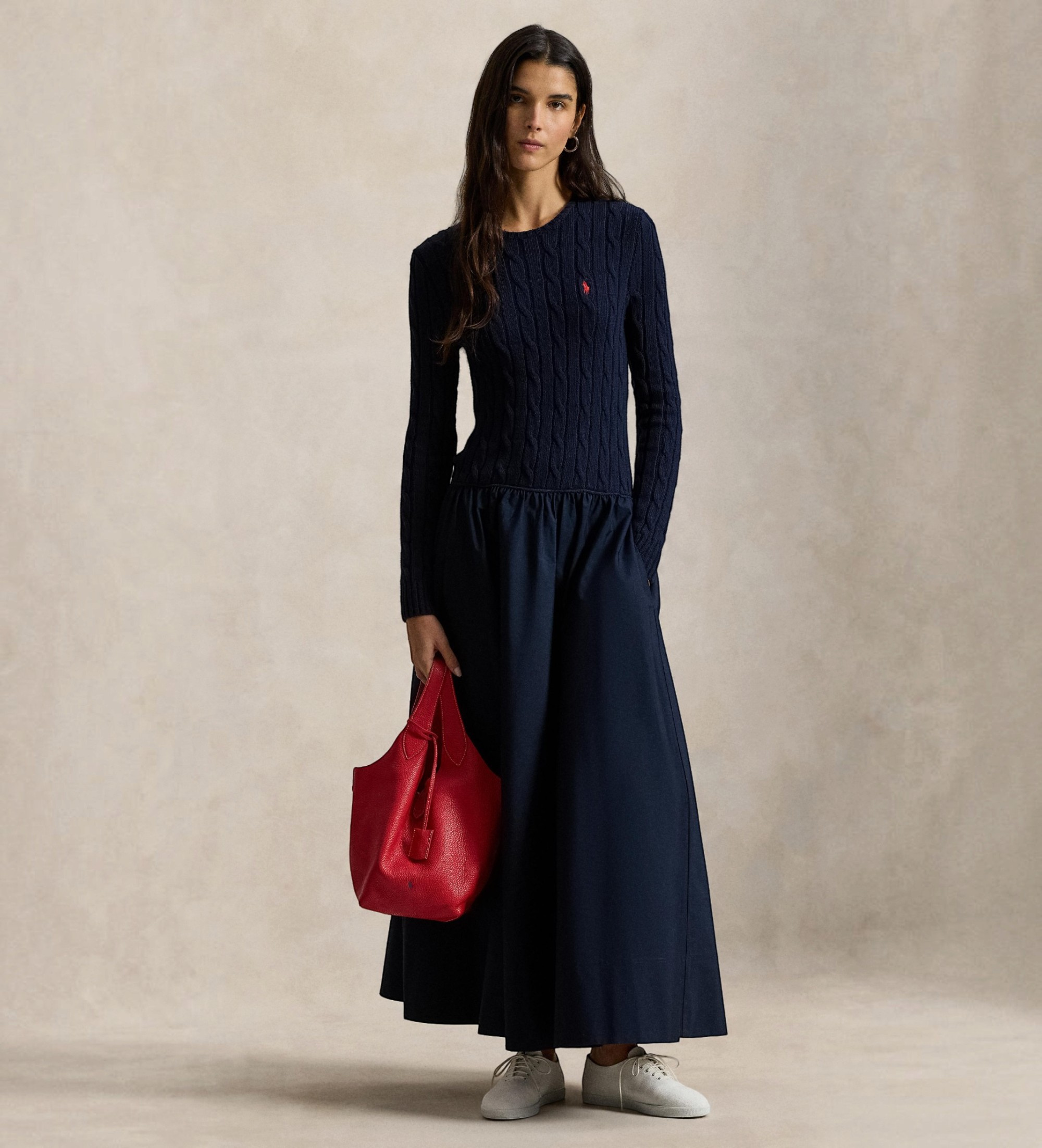 Polo Ralph Laurenvoor vrouwen. 211A96349004 Katoenen jurk met marineblauw lijfje (L), Casual, Korte mouwen