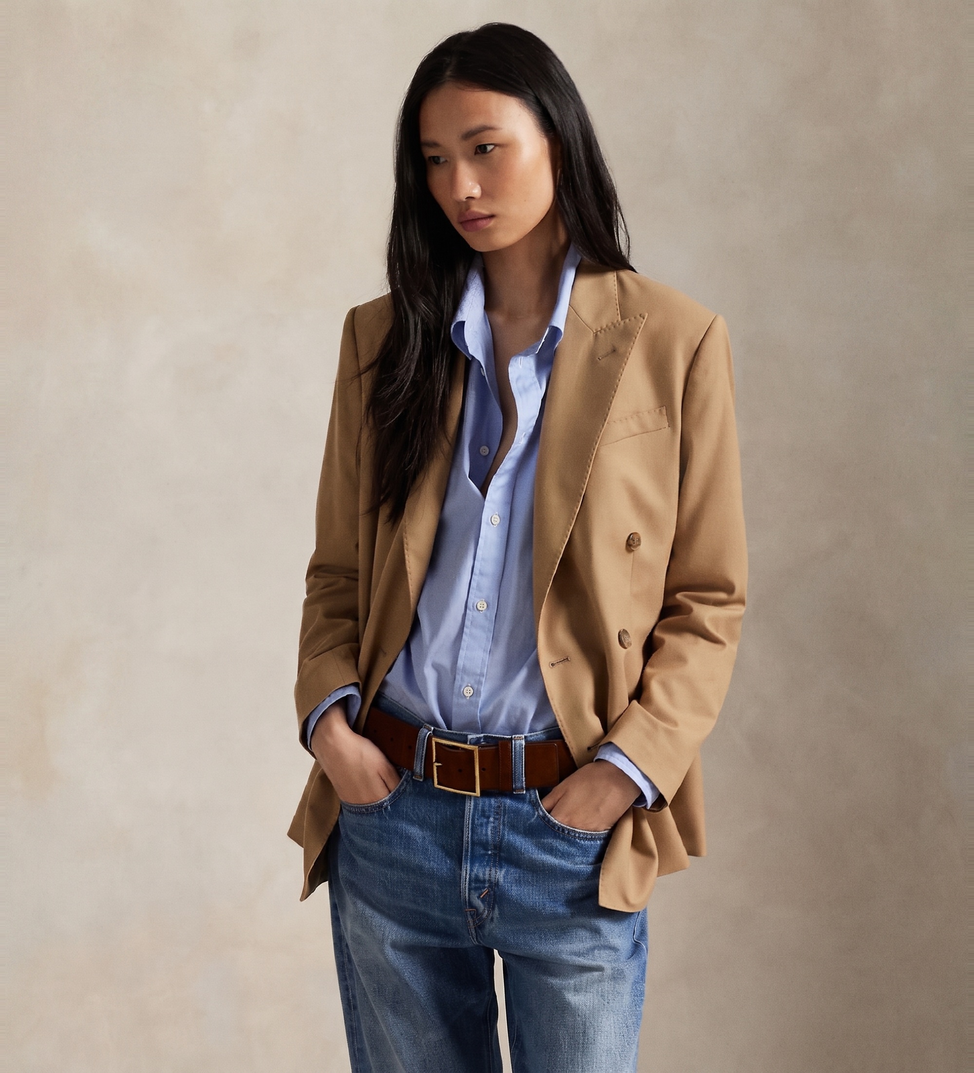Polo Ralph Lauren für Damen. 211977096001 Brauner doppelreihiger Blazer aus Wolle (38), Lässig