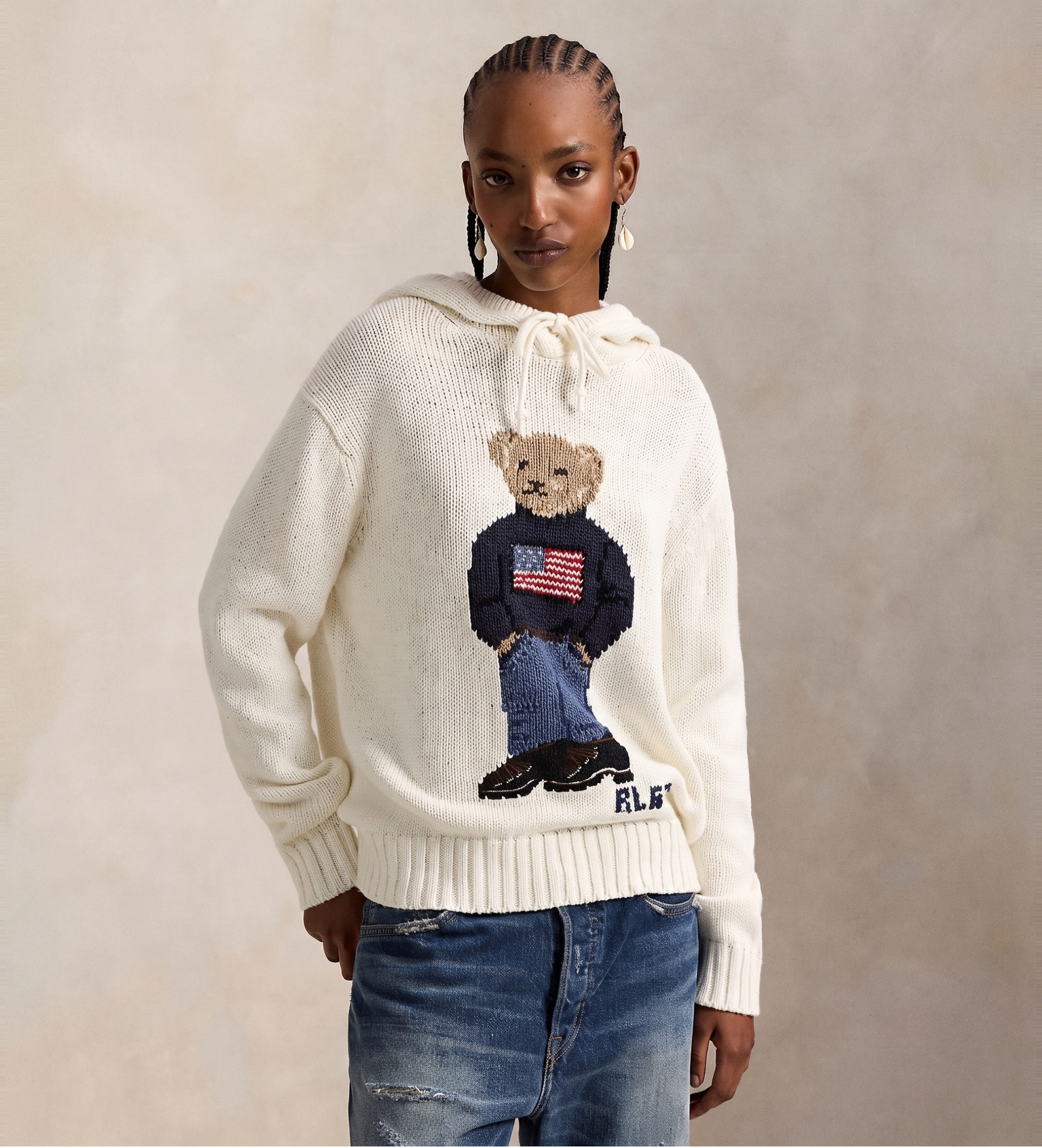 Polo Ralph Lauren für Damen. 211A96253001 Pullover mit Kapuze und cremefarbenem Bear Polo Shirt (S), Weiß, Lässig, Baumwolle