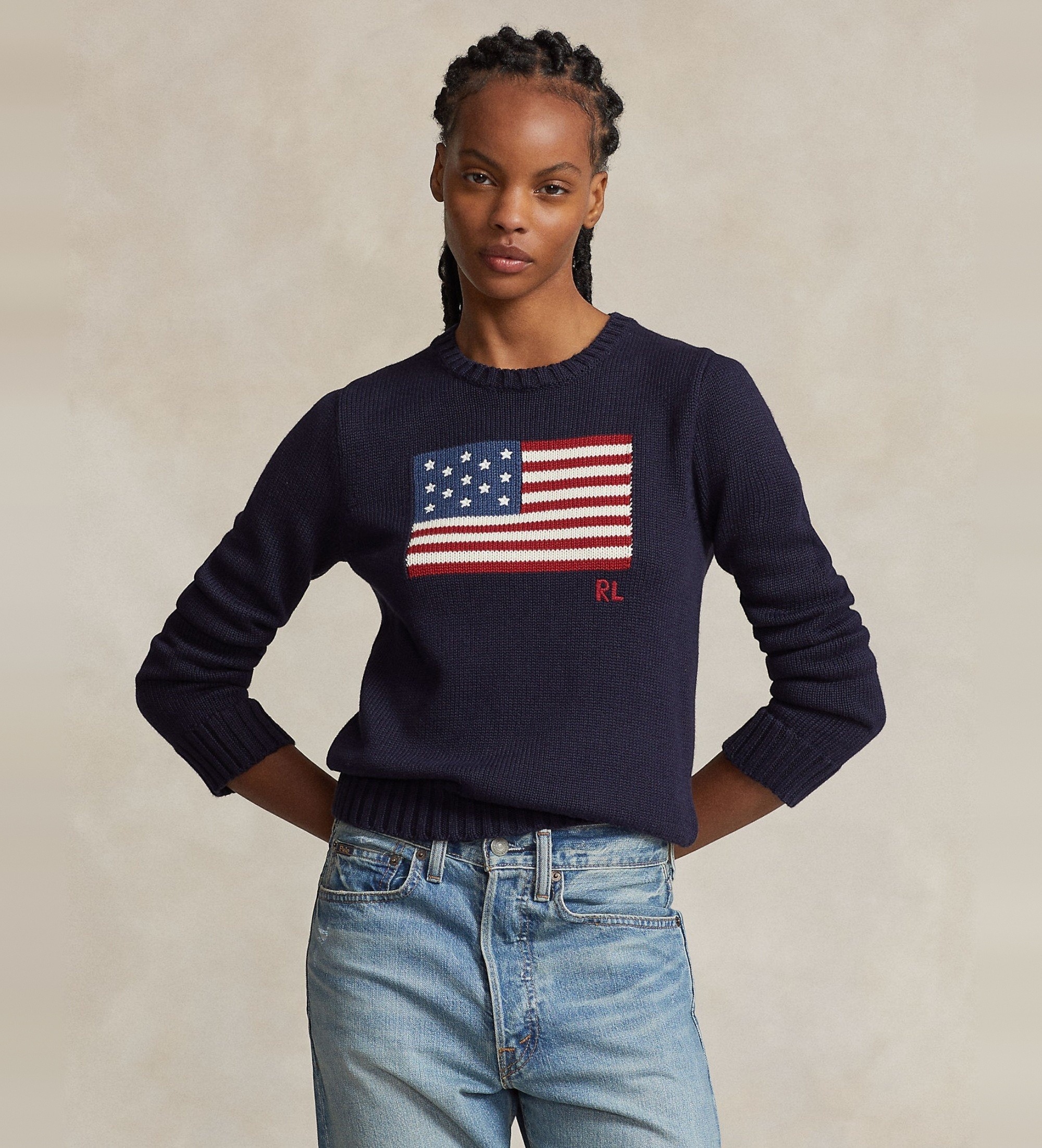 Polo Ralph Lauren für Damen. 211896939001 Baumwollpulli mit Marineflagge (M), Lässig, Baumwolle