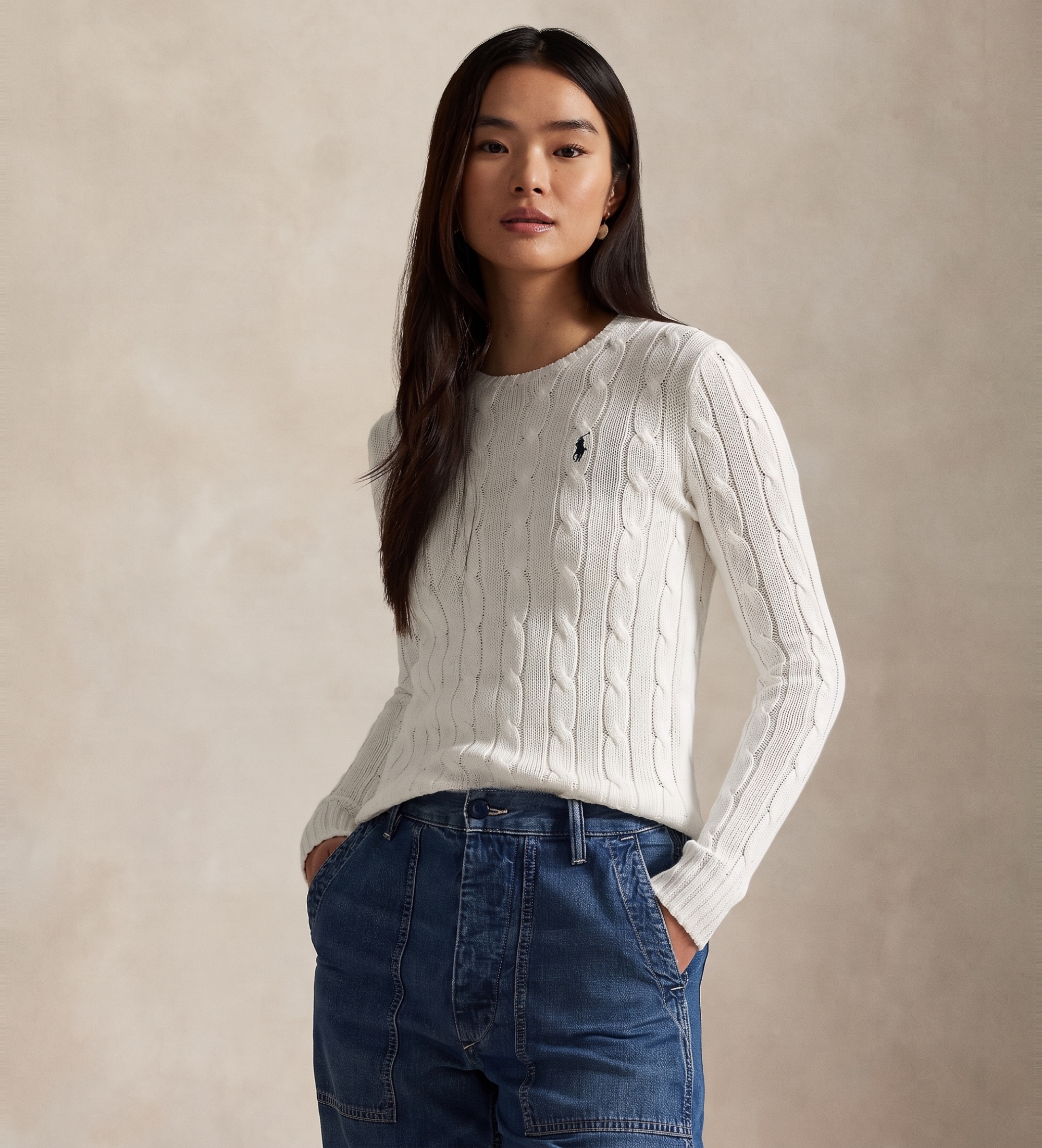 Polo Ralph Lauren für Damen. 211971869007 Baumwolltrikot in weißem Ecru-Strickjersey (S), Lässig, Baumwolle