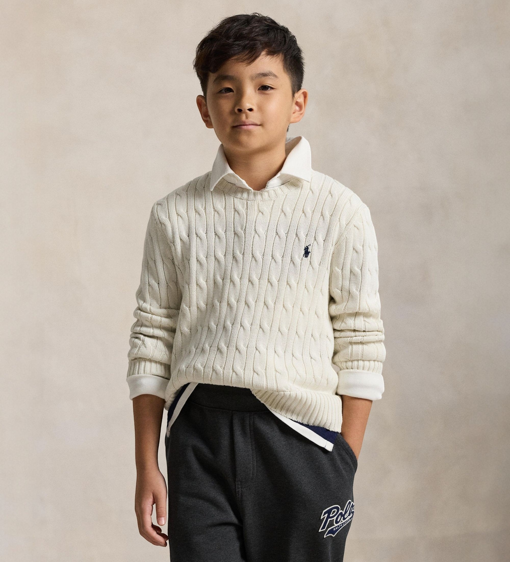 Polo Ralph Lauren für Jungen. 323702674024 Beigefarbener Baumwolljersey in ecru gestrickter Baumwolljersey ((S) 6/7años= 136/138cm), Lässig,