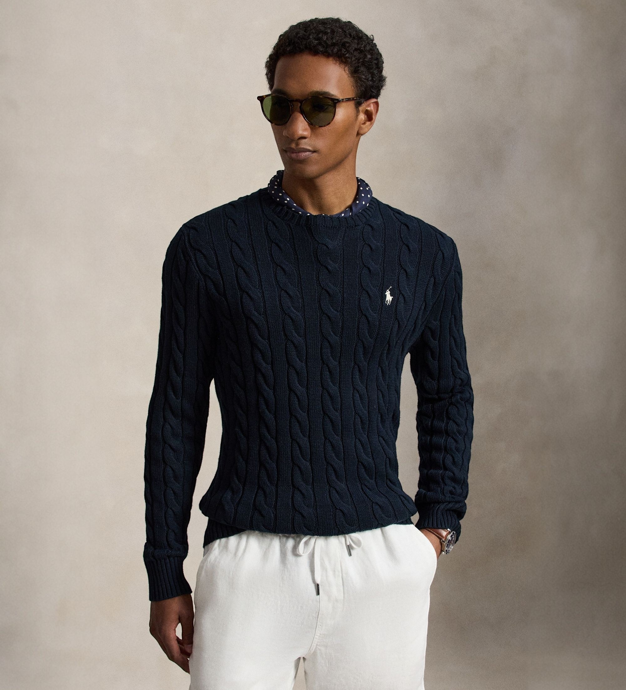 Polo Ralph Lauren für Herren. 710775885555 Baumwollpullover aus Achterstrick (L), Lässig, Baumwolle, Langarm, Marine
