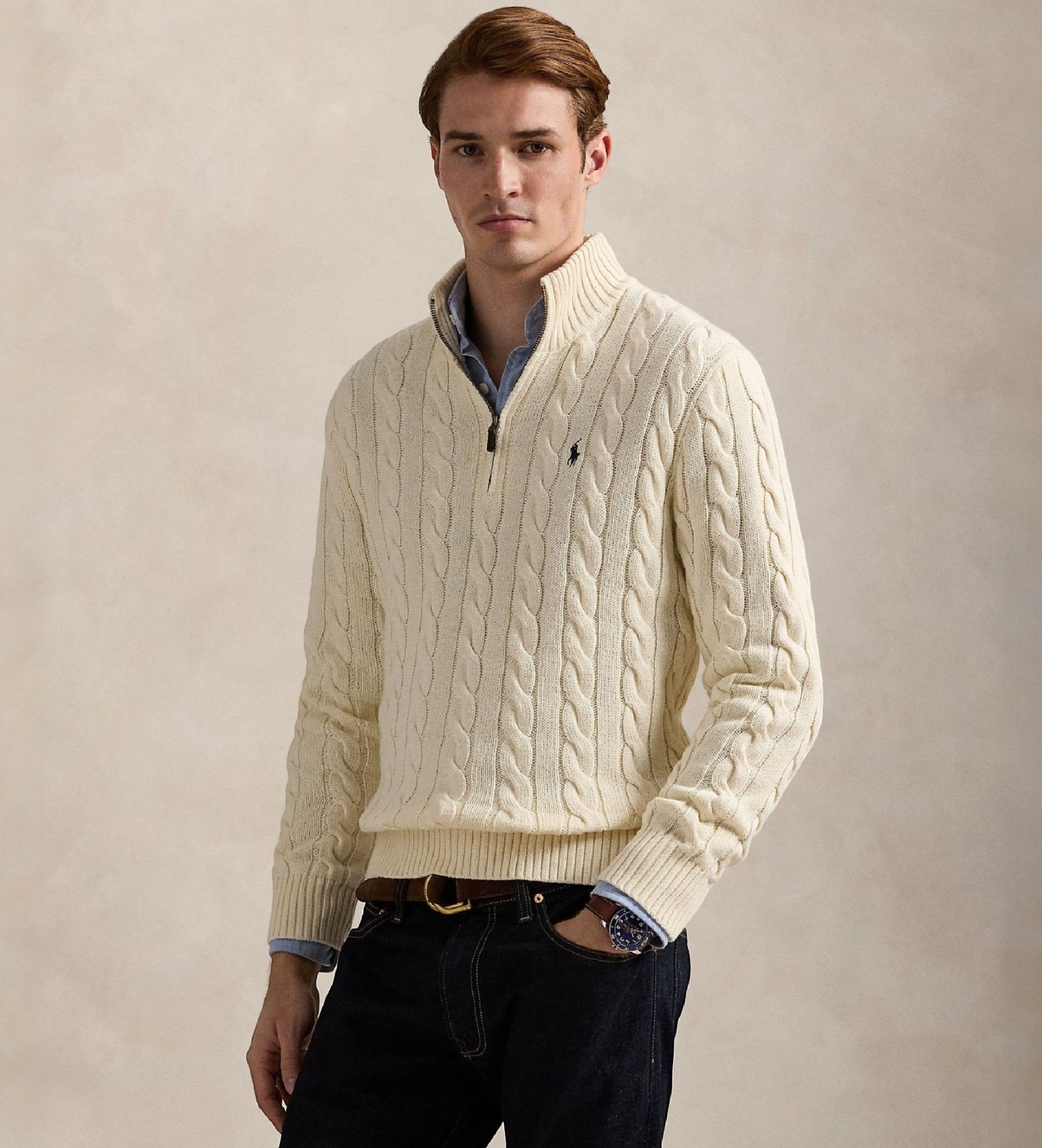 Polo Ralph Lauren für Herren. 710810841015 Beigefarbener Baumwolljersey in ecru gestrickter Baumwolljersey (XL), Lässig, Baumwolle