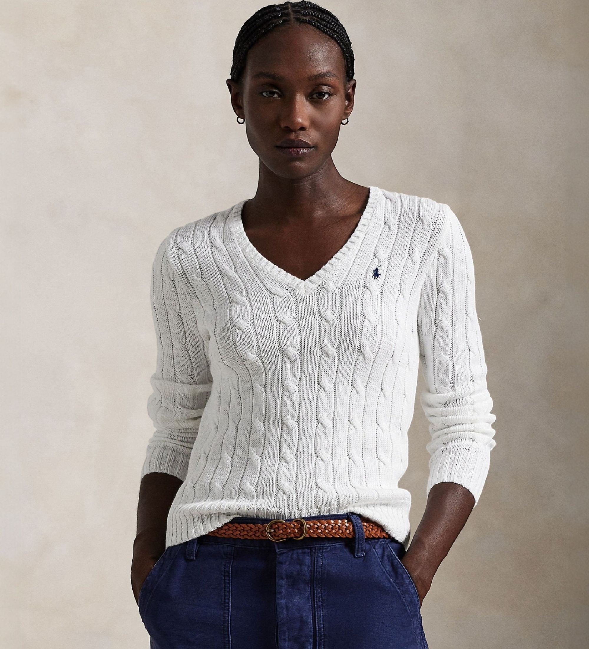 Polo Ralph Lauren für Damen. 211971870003 Baumwolltrikot in weißem Ecru-Strickjersey (S), Lässig, Baumwolle