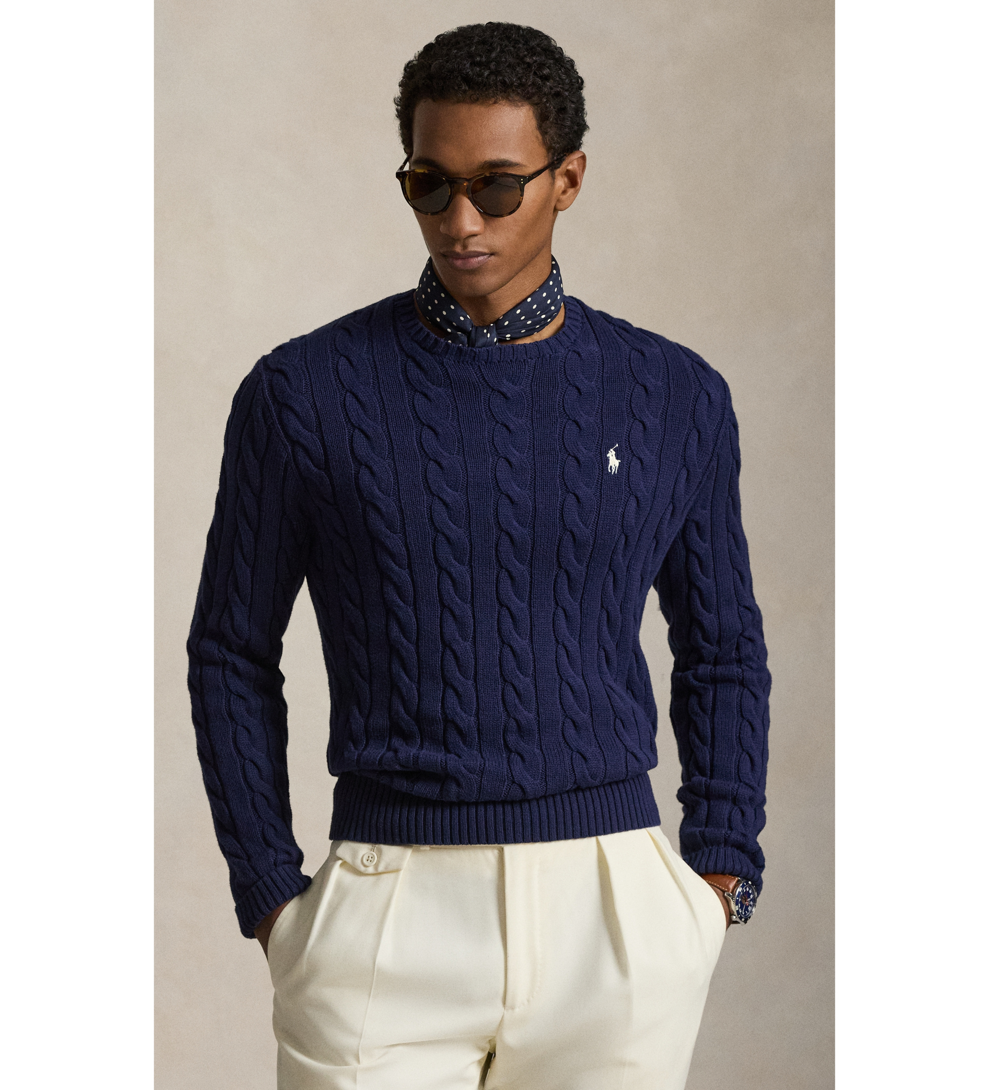 Polo Ralph Lauren für Herren. 710775885536 Marineblauer Baumwollpulli (XL), Lässig, Baumwolle, Langarm