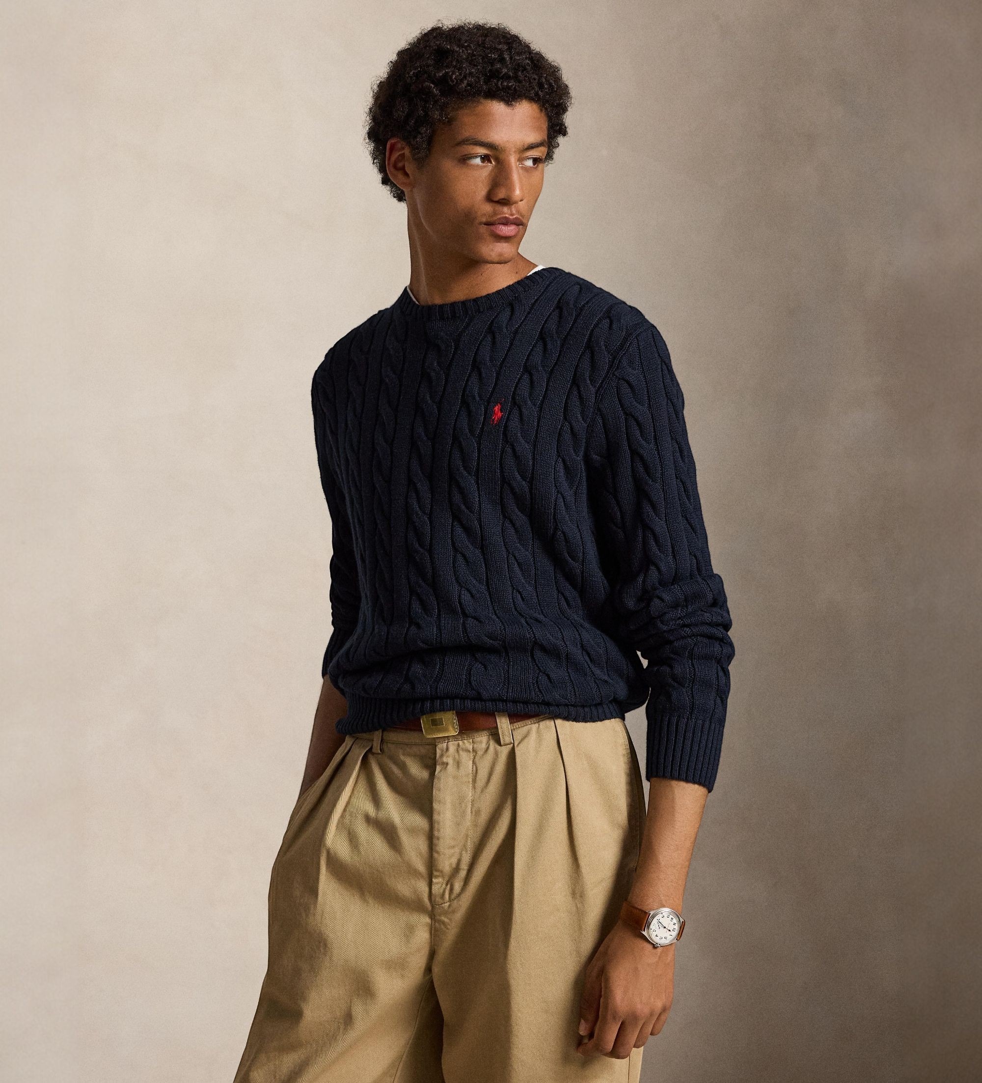 Polo Ralph Lauren für Herren. 710775885001 Geflochtener Baumwoll-Strickpullover (XL), Lässig, Baumwolle, Langarm, Marine