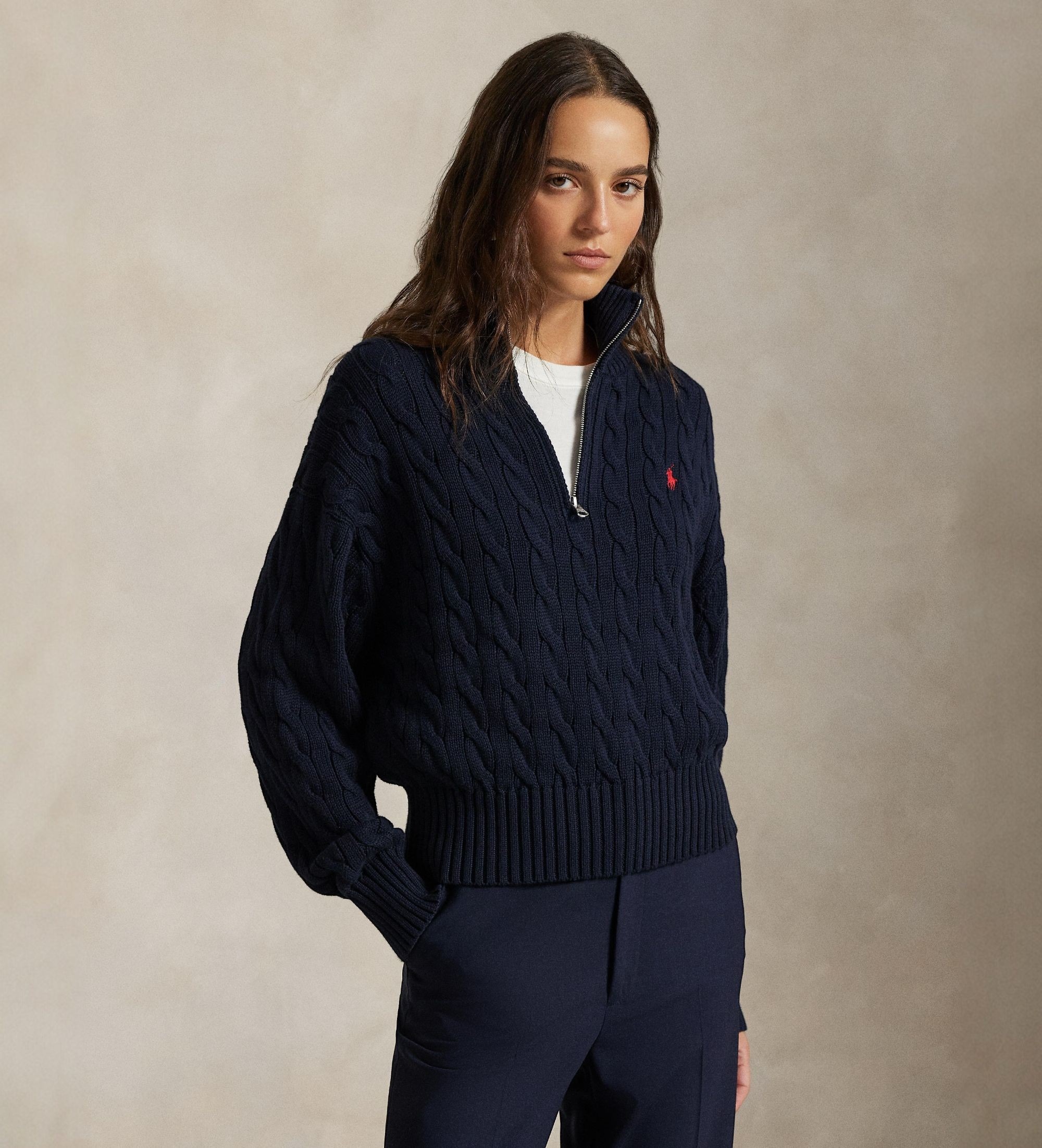 Polo Ralph Lauren für Damen. 211963467002 Marineblauer Strickpullover aus Baumwolle in Ecru-Strick (S), Lässig