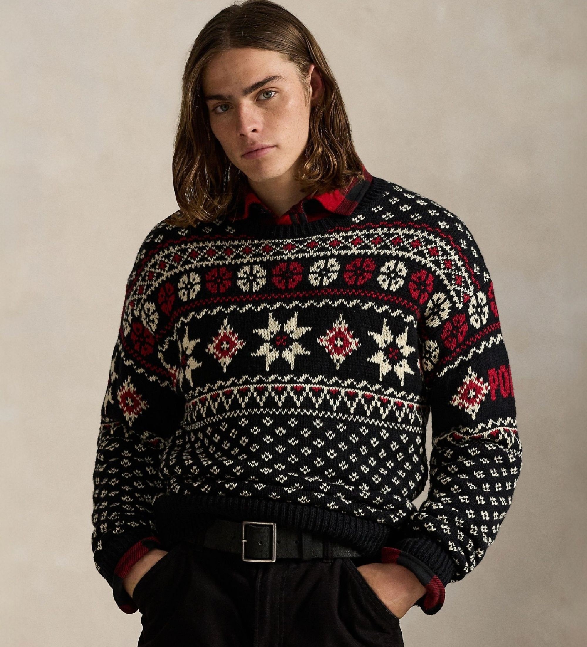 Polo Ralph Lauren für Herren. 710982258001 Kaschmir-Pullover mit schwarzen Schneeflocken (S), Lässig, Mehrfarbig, Cachemir