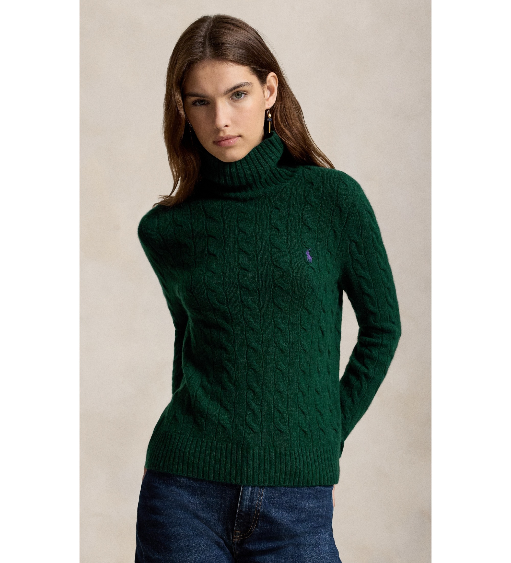 Polo Ralph Lauren für Damen. 211888686500 Grüner Pullover aus Kaschmir und Wolle (S), Lässig, Langarm