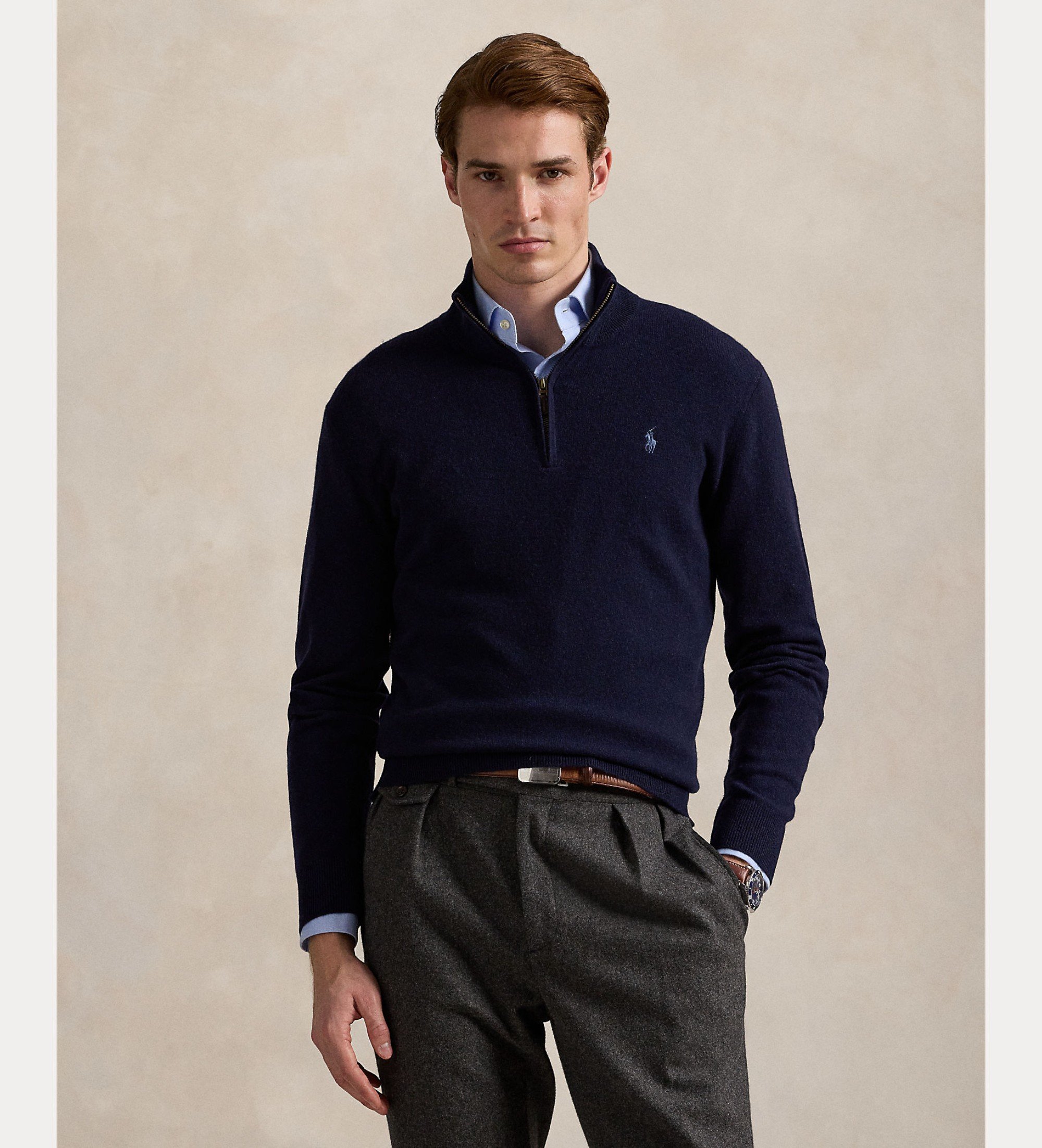 Polo Ralph Lauren für Herren. 710876756001 Fleecepullover mit kurzem marinefarbenem Reißverschluss (L), Lässig, Wolle