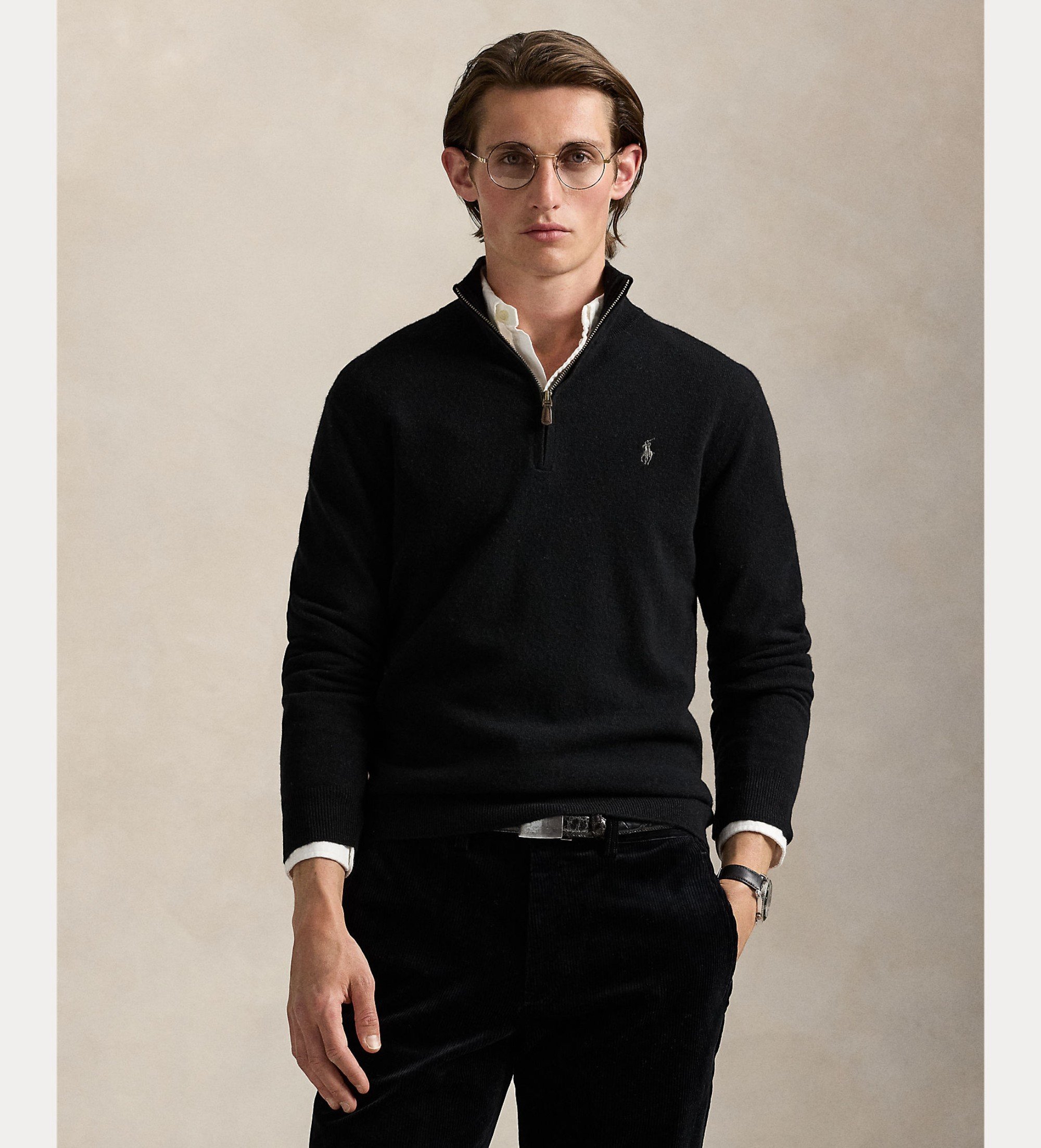 Polo Ralph Lauren für Herren. 710876756002 Wollpullover mit kurzem schwarzem Reißverschluss (S), Lässig, Wolle