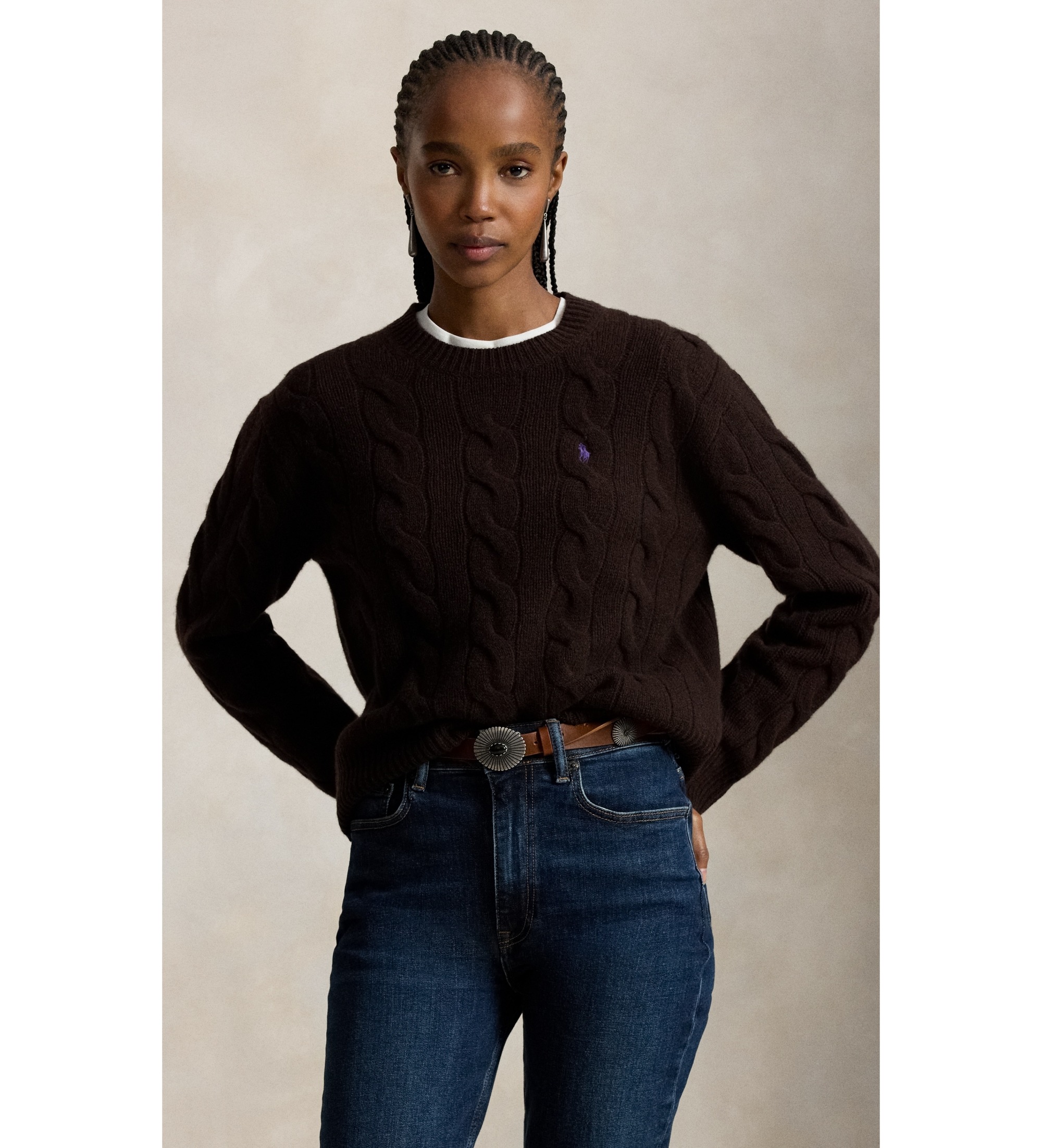Polo Ralph Lauren für Damen. 211A91216017 Brauner Pullover aus Wolle und Kaschmir (S), Lässig, Langarm