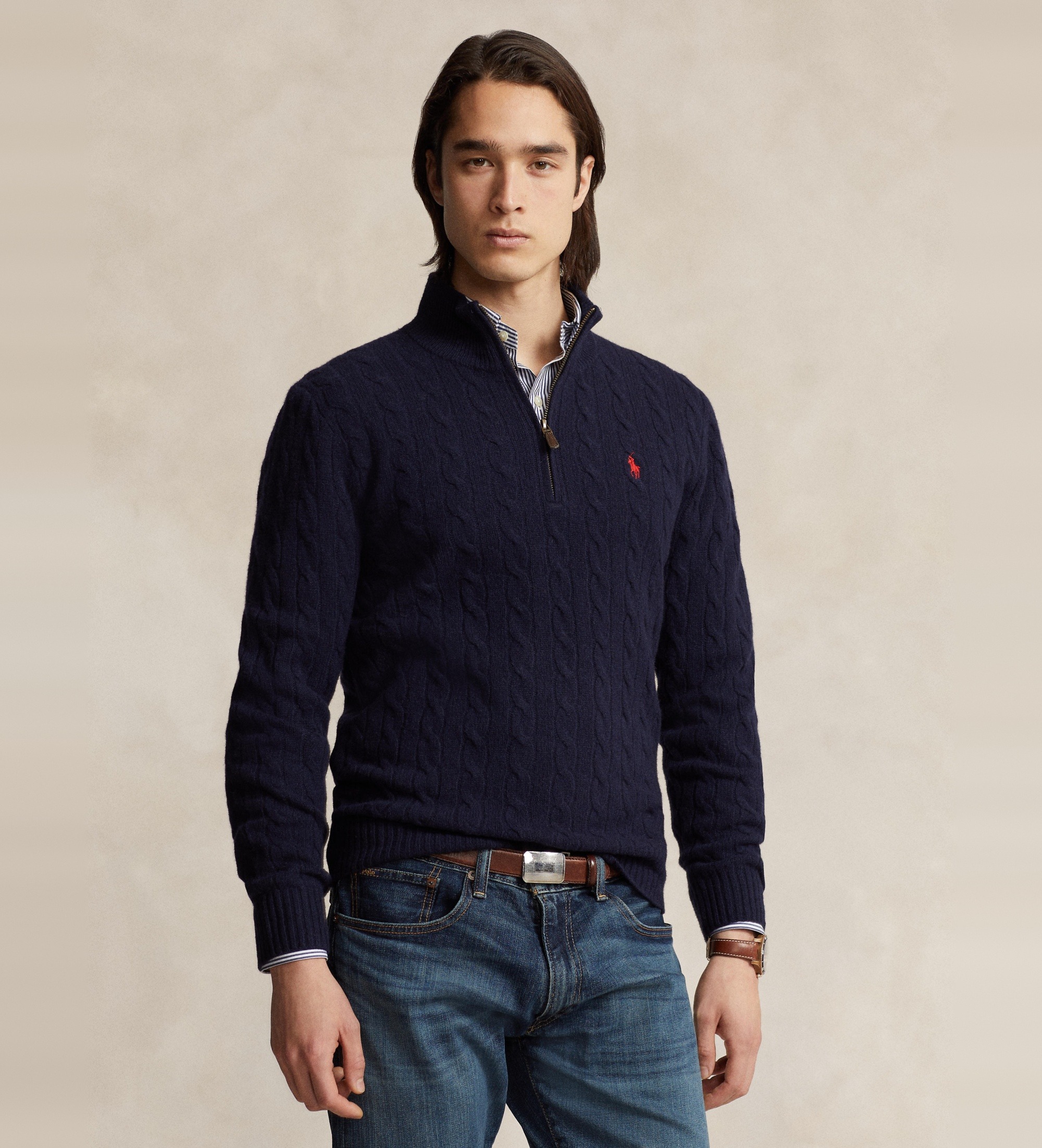 Polo Ralph Laurenvoor mannen. 710876766002 Trui van marinewol en kasjmier (XL), Casual, Marineblauw