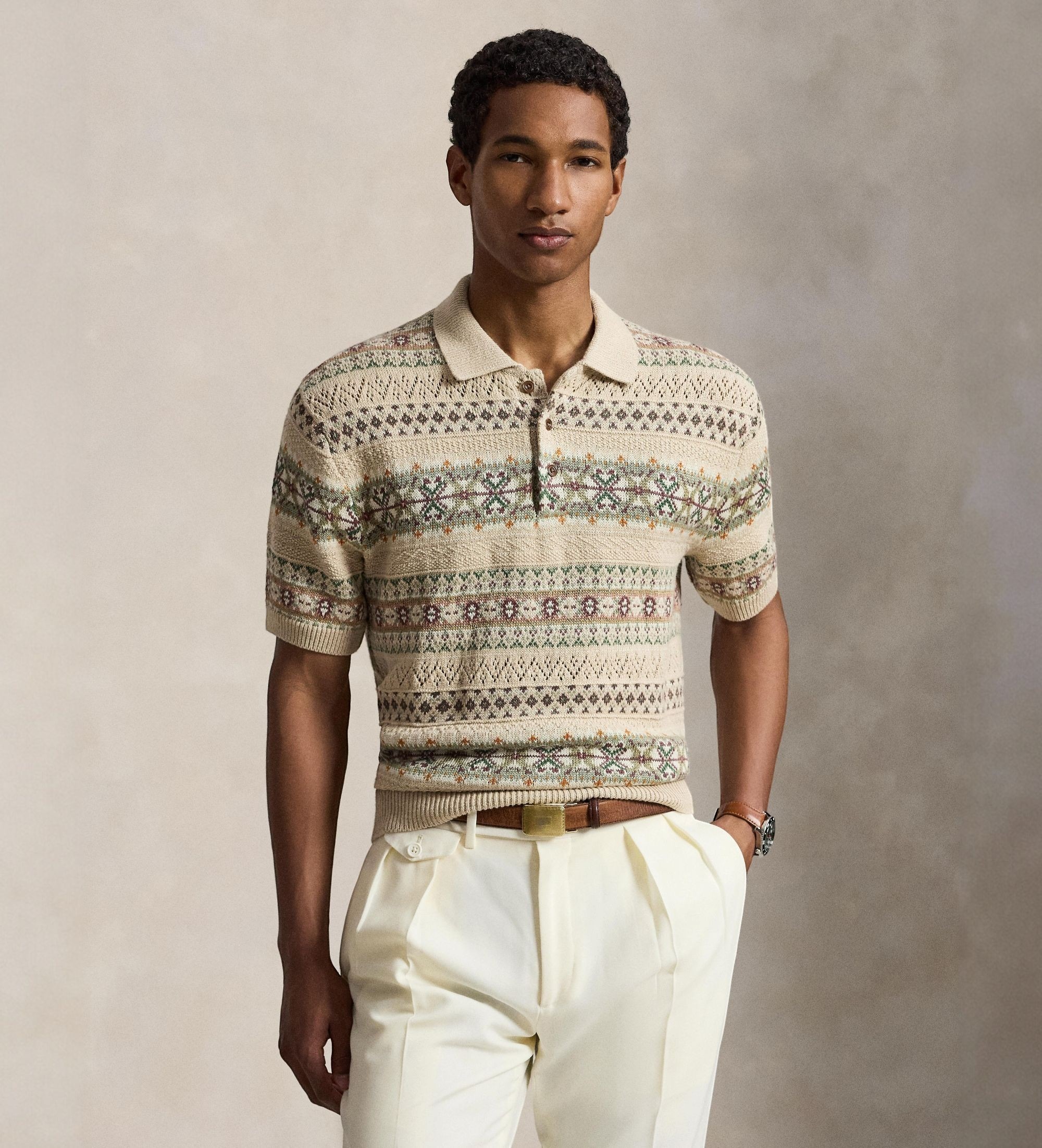 Polo Ralph Lauren für Herren. 710B17548001 Beiger Fair-Isle-Pullover aus Leinen und Baumwolle (XXL), Lässig, Langarm