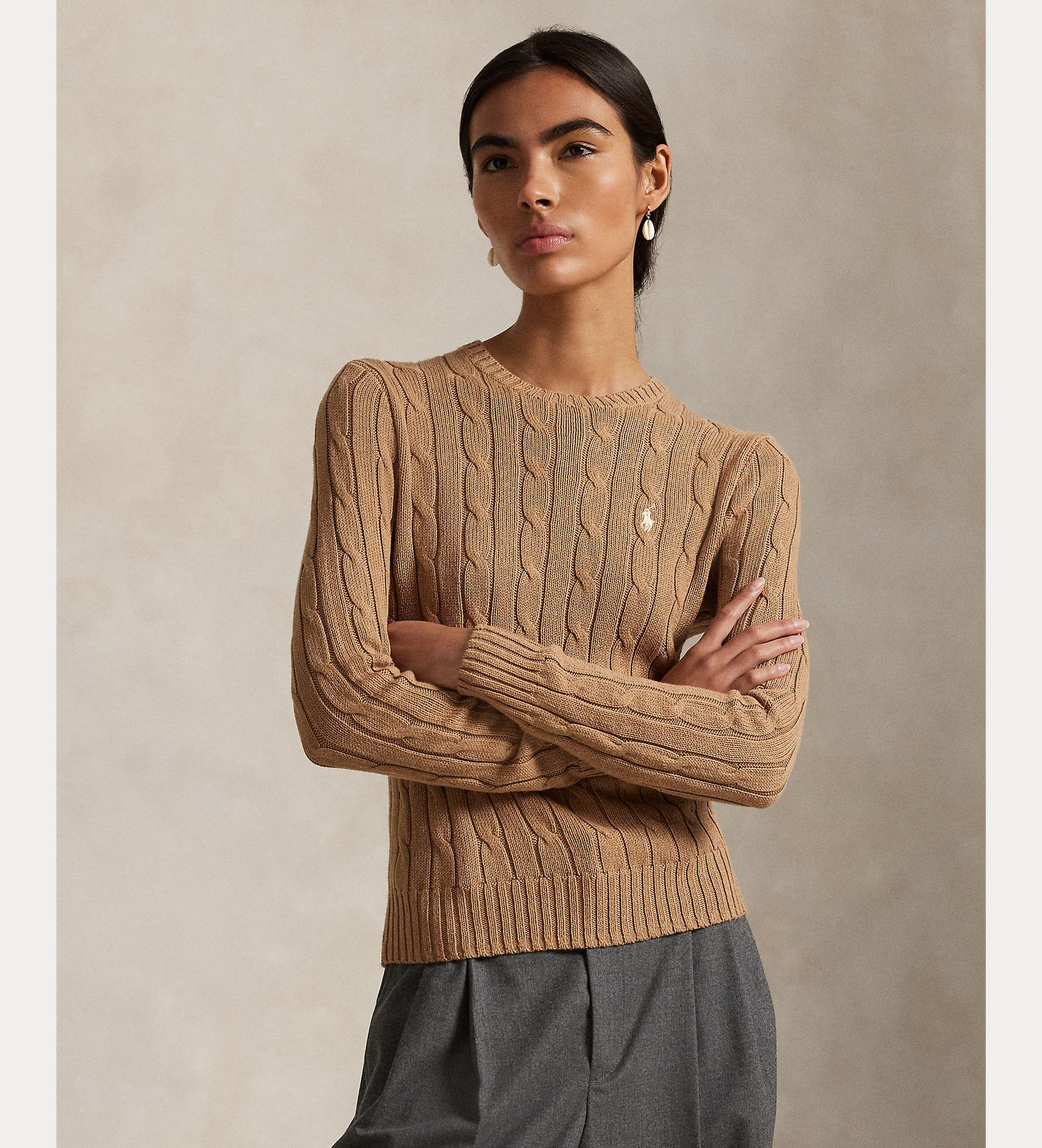 Polo Ralph Lauren für Damen. 211971795002 Brauner geknoteter Pullover (S), Lässig, Baumwolle
