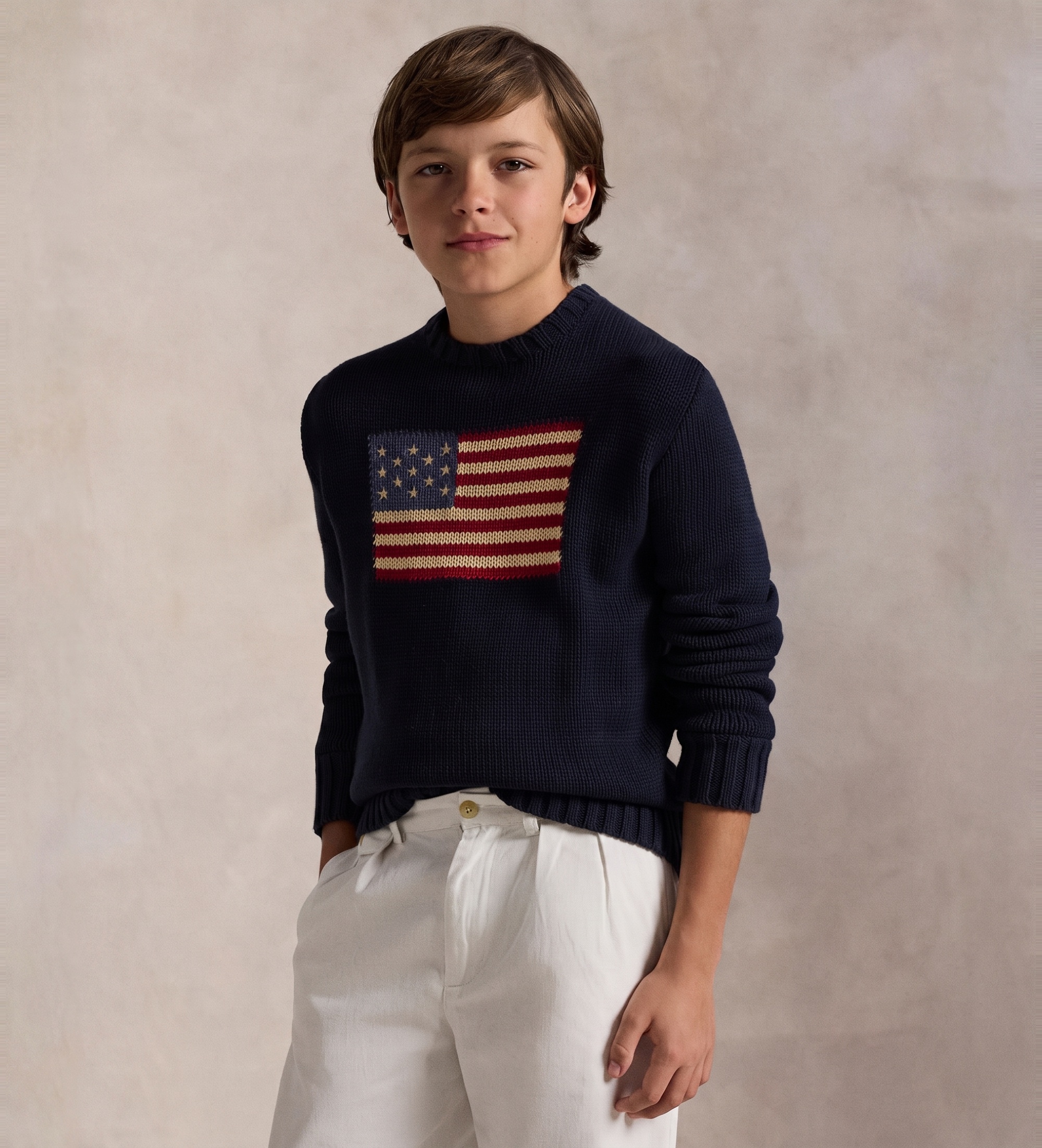 Polo Ralph Lauren für Jungen. 323668285001 Emblematischer Pullover mit Marineflagge ((S) 6/7años= 136/138cm), Blau, Lässig, Baumwolle, Kinde