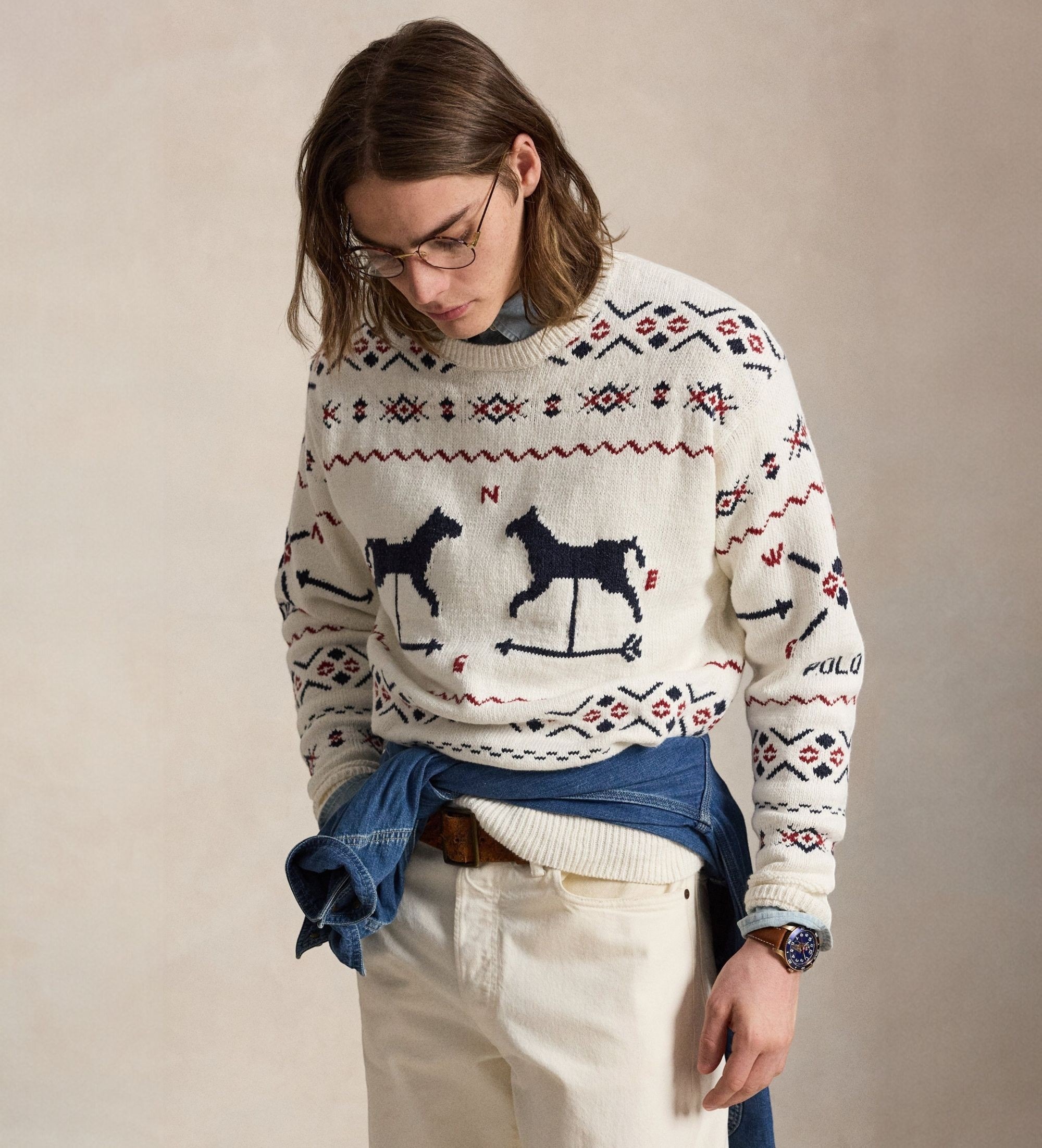 Polo Ralph Lauren für Herren. 710A12801001 Bedruckter Pullover in Beige (M), Lässig, Baumwolle