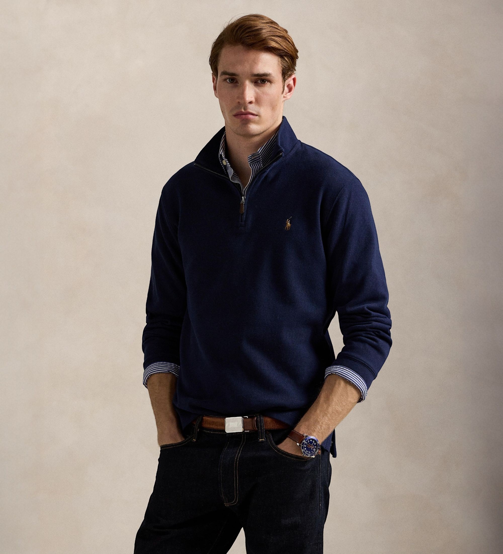 Polo Ralph Lauren für Herren. 710671929029 Estate-Rib navy Pullover (XXL), Lässig, Baumwolle, Langarm, Marine