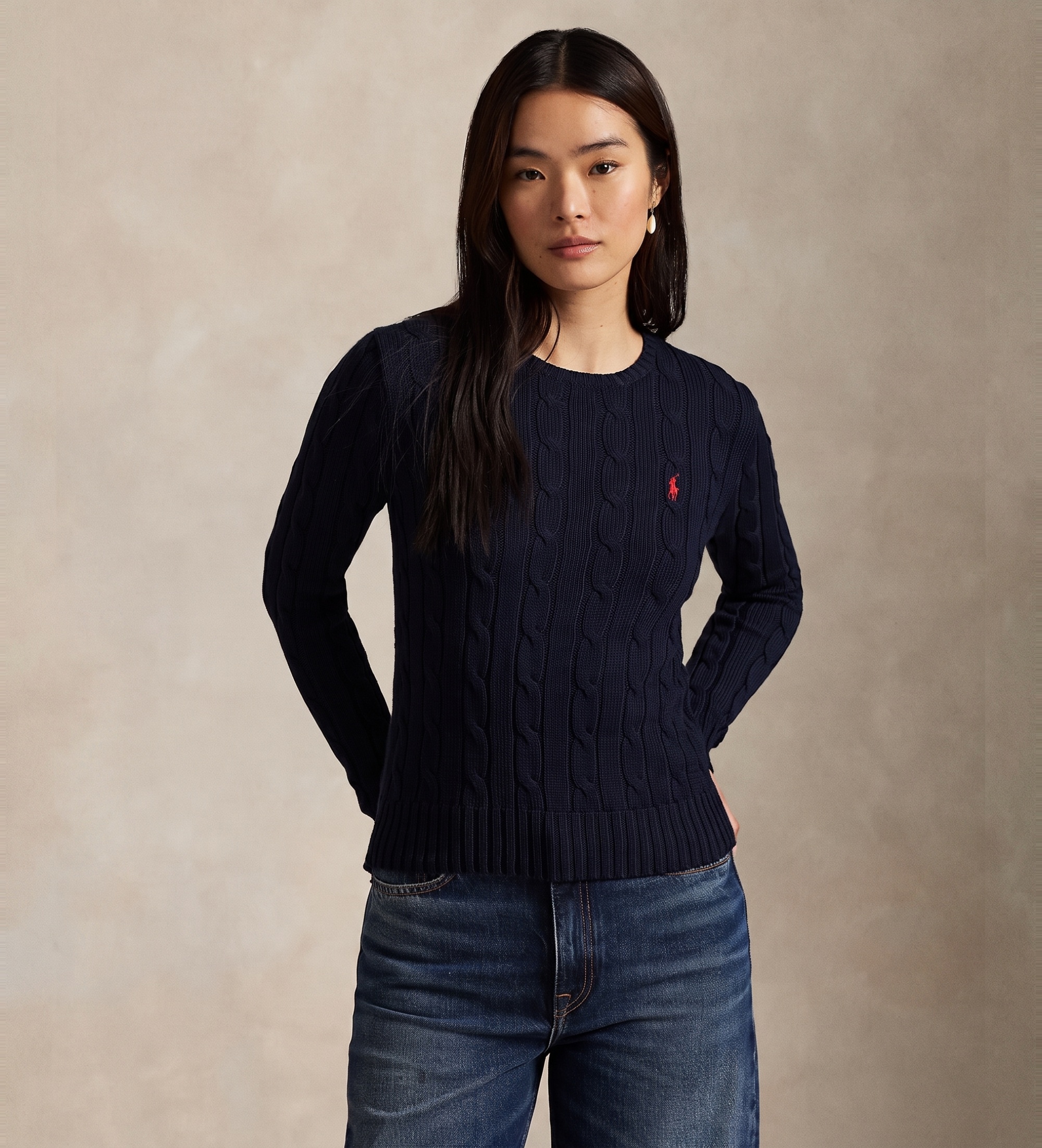 Polo Ralph Lauren für Damen. 211971869008 Marineblauer Strickpullover aus Baumwolle in Ecru-Strick (M), Lässig