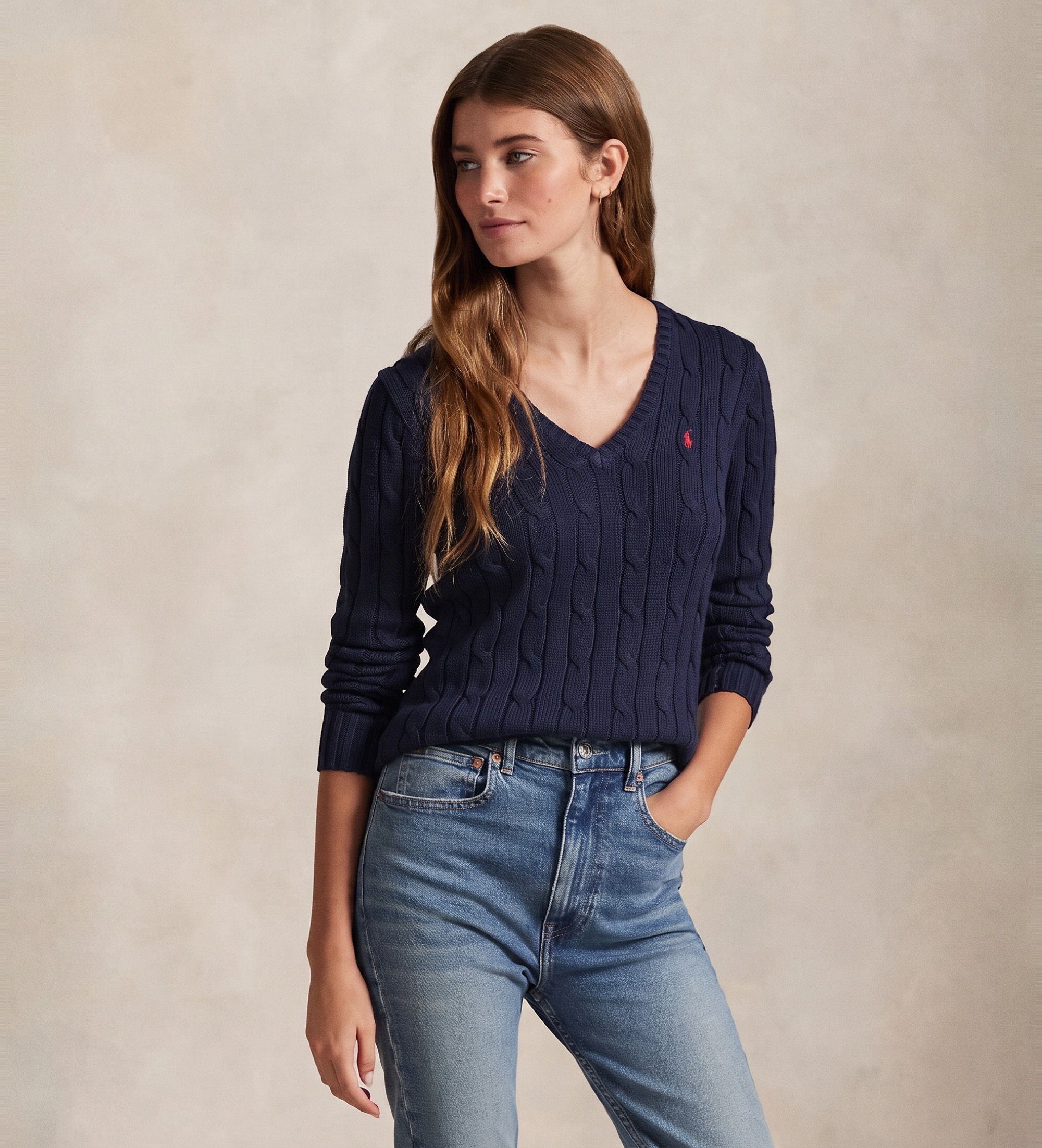 Polo Ralph Lauren für Damen. 211971870004 Kimblery marineblauer Pullover (M), Lässig, Baumwolle
