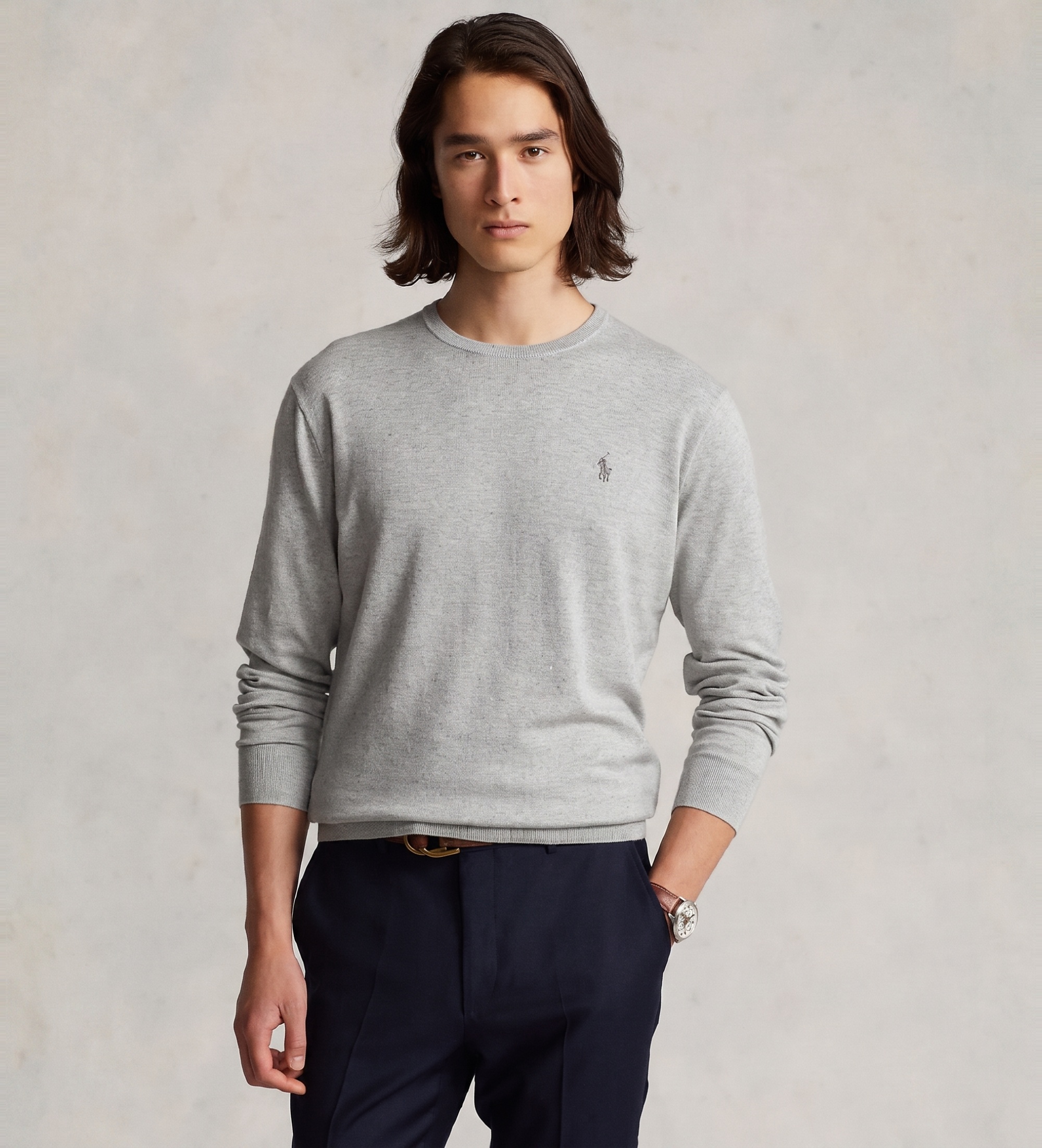 Polo Ralph Lauren für Herren. 710684957003 Slim Fit Pullover grau (L), Lässig, Baumwolle