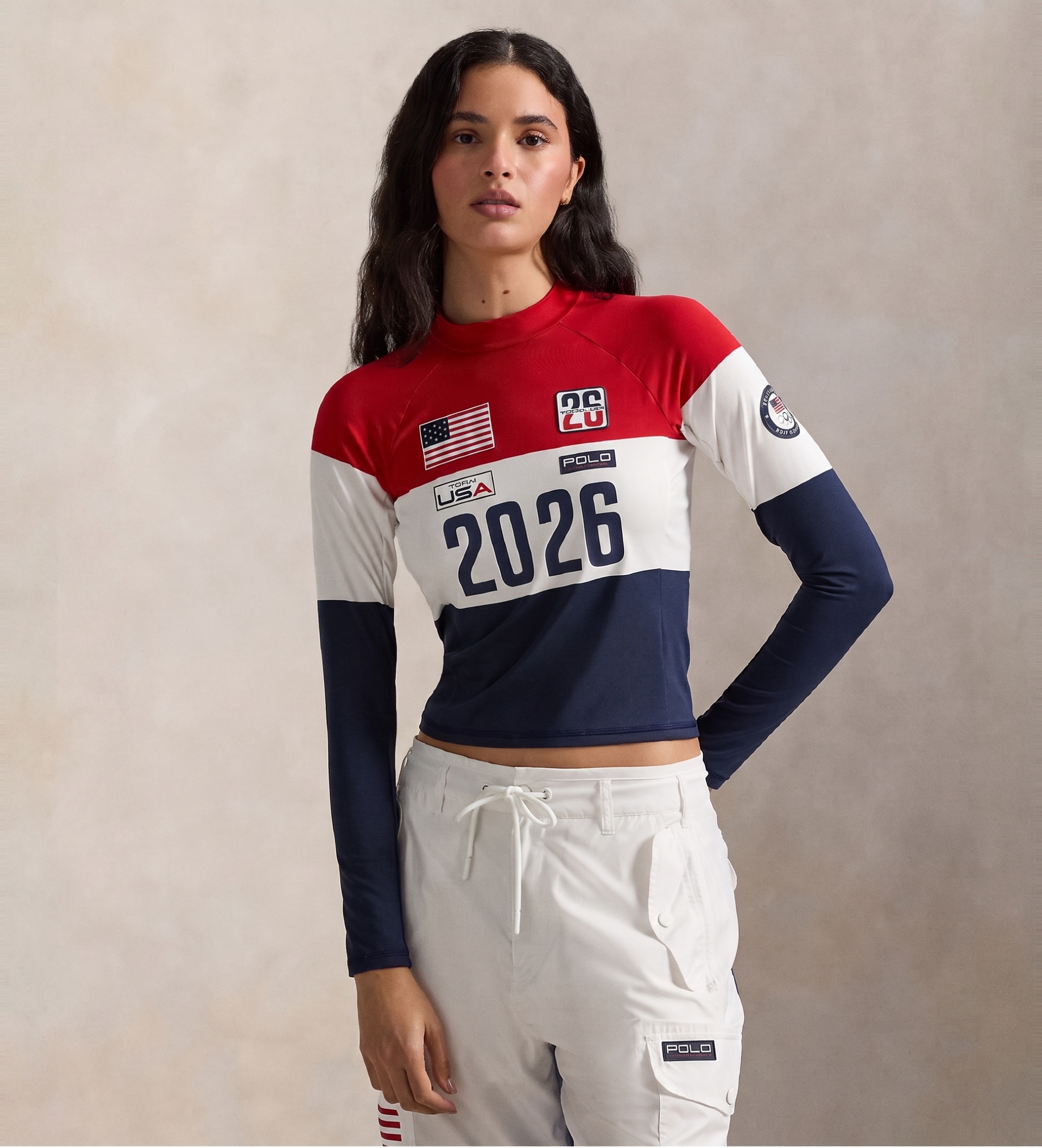 Polo Ralph Lauren für Damen. 211B17515001 Team Usa Stretch Mockneck Pullover mehrfarbig (S), Lässig, Baumwolle