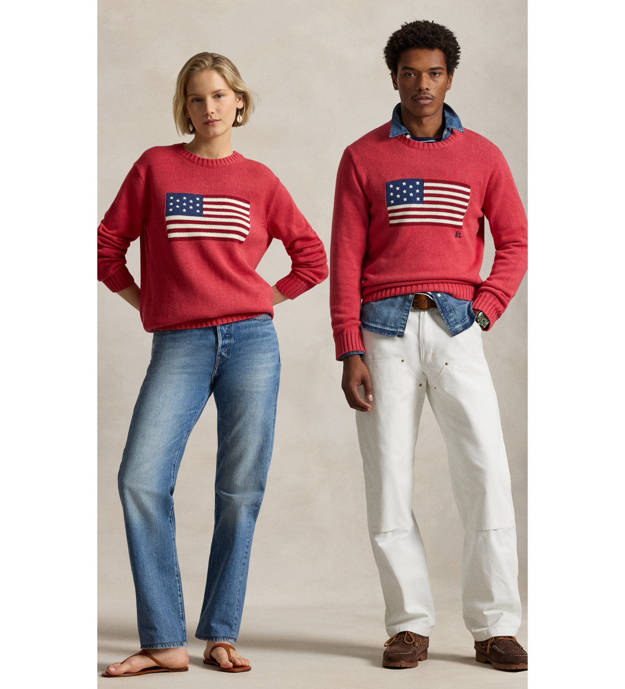 Polo Ralph Lauren Unisex. 710718281501 Der ikonische Flaggenpullover rot (XL), Lässig, Baumwolle, Langarm