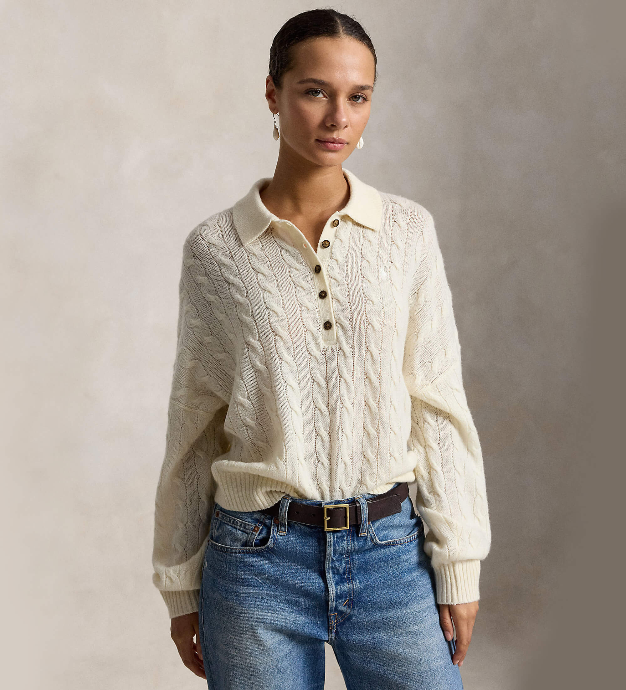 Polo Ralph Lauren für Damen. 211B17767007 Pullover im Polo-Stil aus Wolle und Kaschmir in Beige (S), Lässig, Klassisch