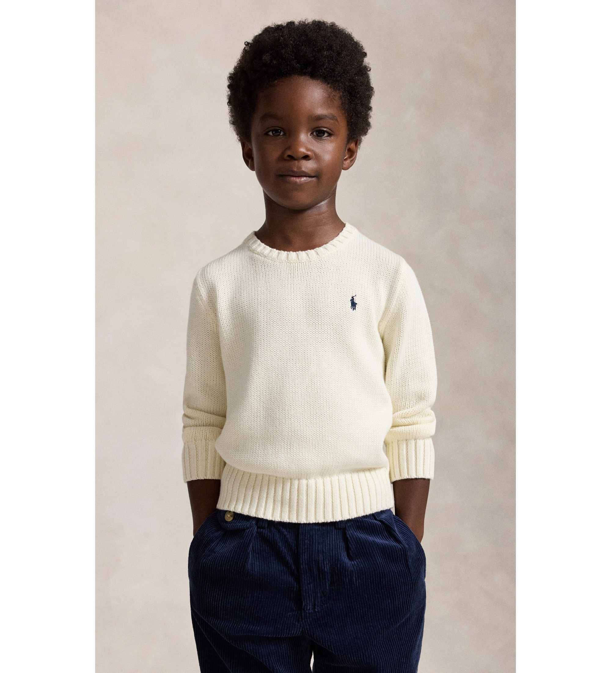 Polo Ralph Lauren für Jungen. 322970429502 Unisex-Pullover aus Baumwolle mit Rundhalsausschnitt in Cremeweiß (5años= 117/123cm), Lässig, Lan