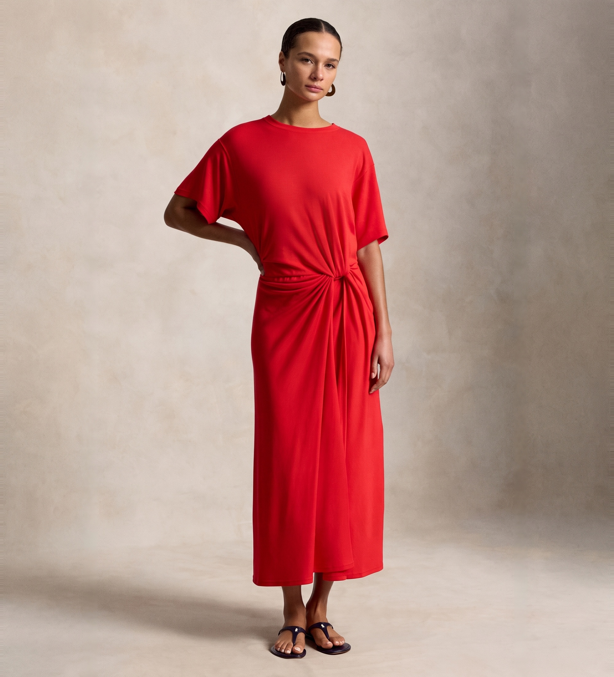 Polo Ralph Lauren für Damen. 211B26450001 Twist Detail Kleid rot (L), Lässig, Baumwolle, Kurzarm