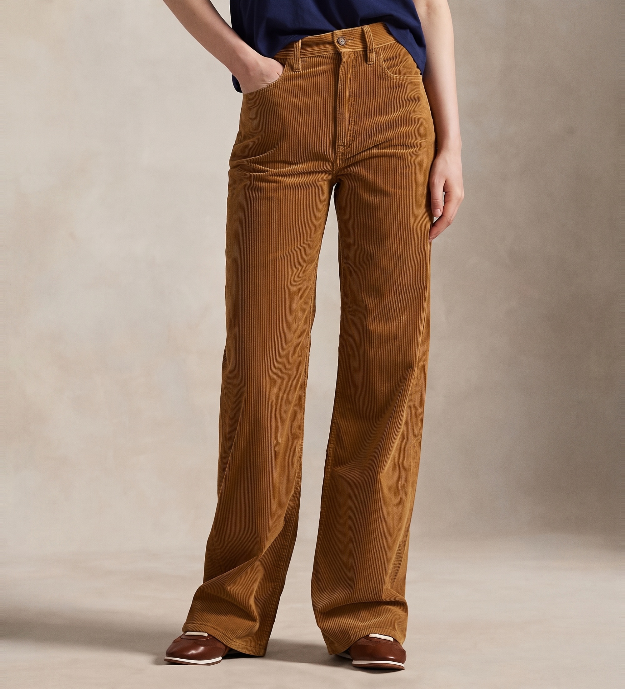 Polo Ralph Lauren für Damen. 211A87463004 Braune weite Kordhosen (42), Lässig, Baumwolle