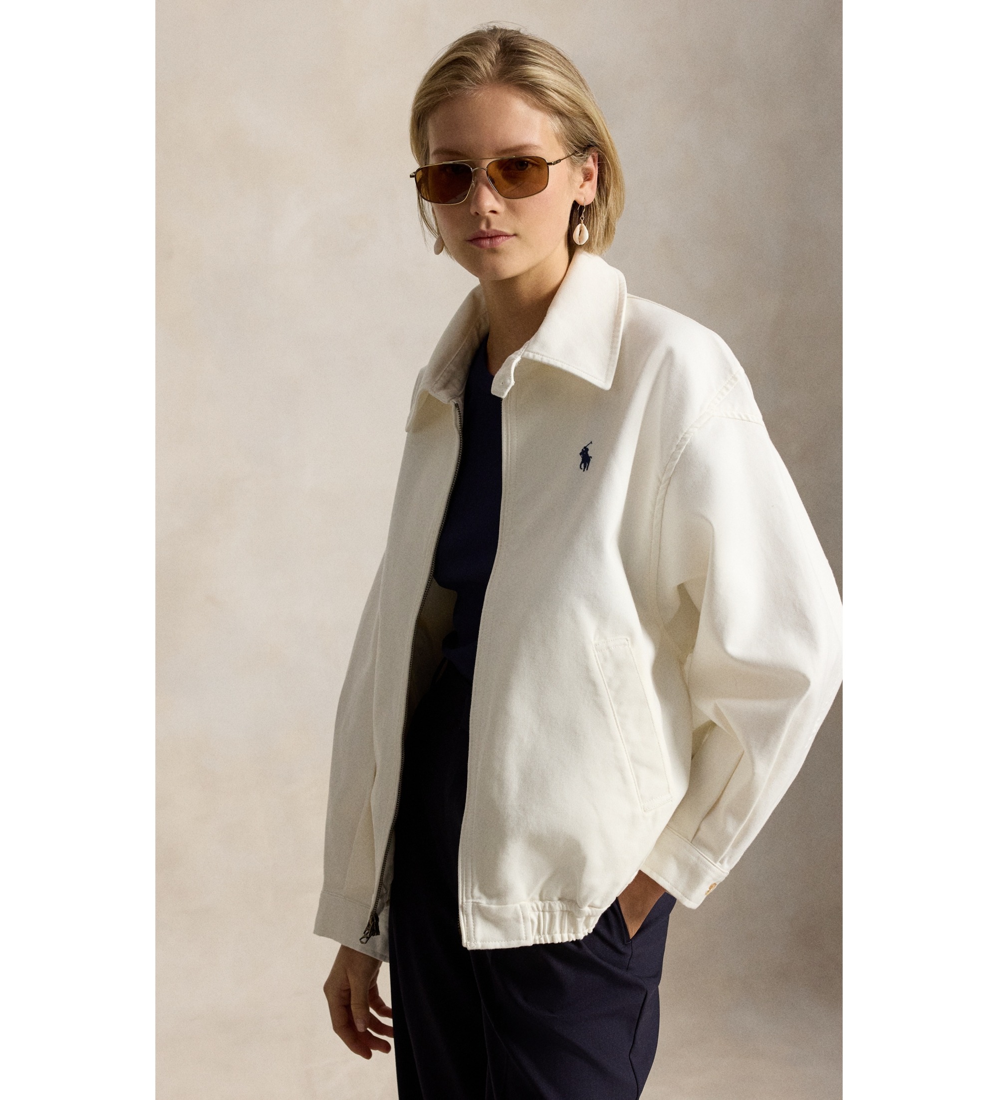 Polo Ralph Lauren für Damen. 211A96311001 Doppelseitige Baumwolljacke in Cremeweiß (M), Lässig, Baumwolle
