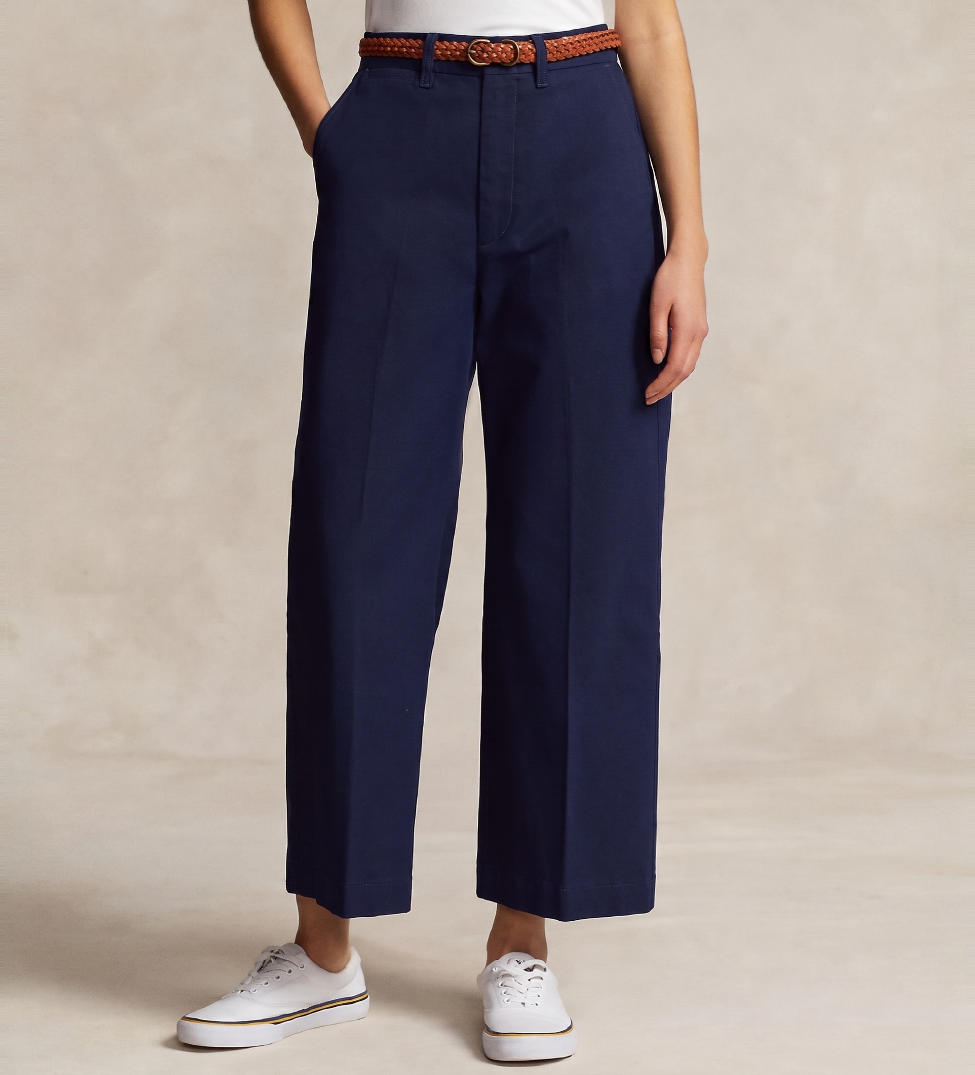 Polo Ralph Lauren für Damen. 211873988004 Marineblaue Chino-Hose mit weitem Bein (38), Lässig, Baumwolle