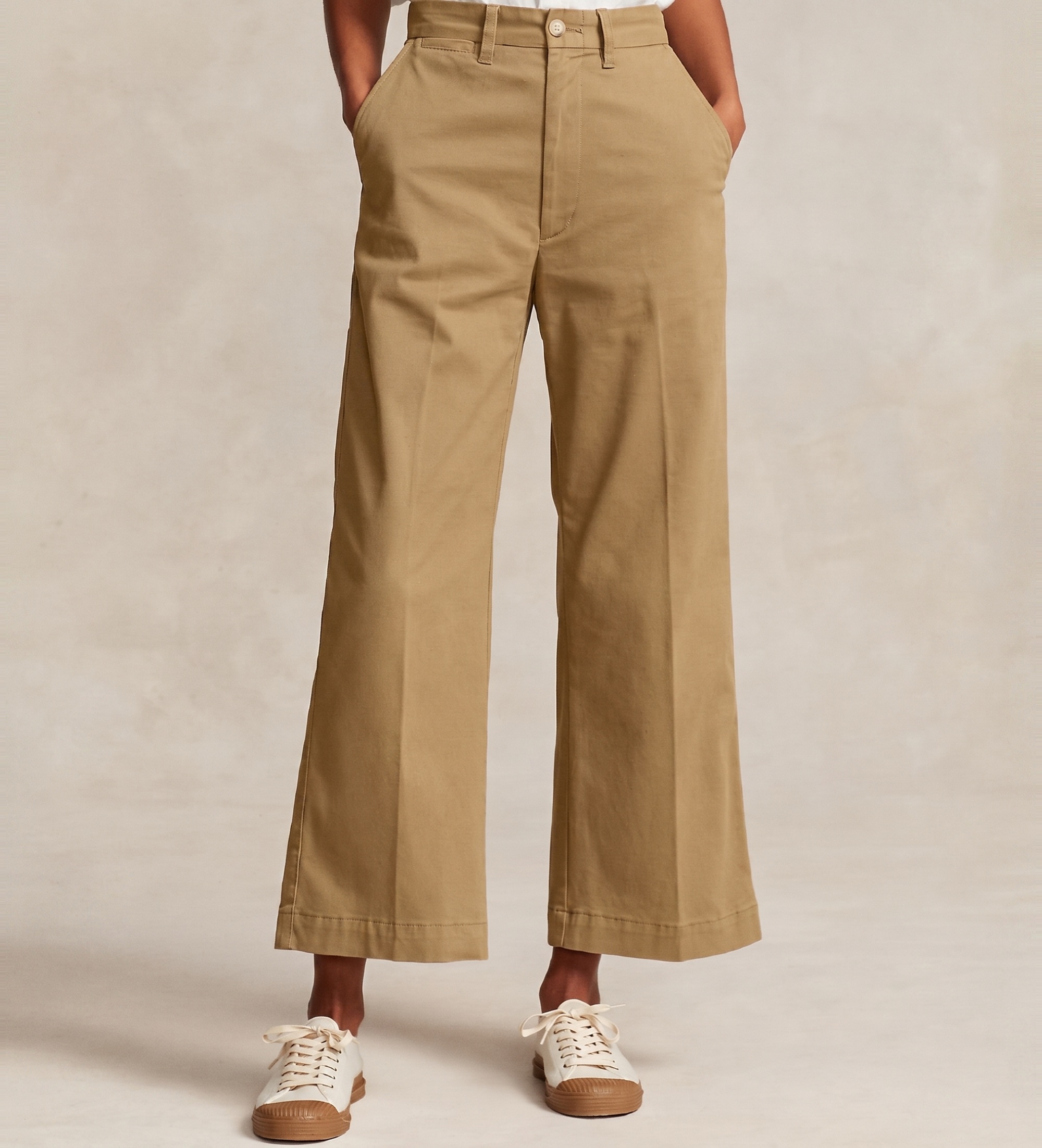 Polo Ralph Lauren für Damen. 211873988001 Braune Chino-Hose mit weitem Bein (34), Lässig, Baumwolle
