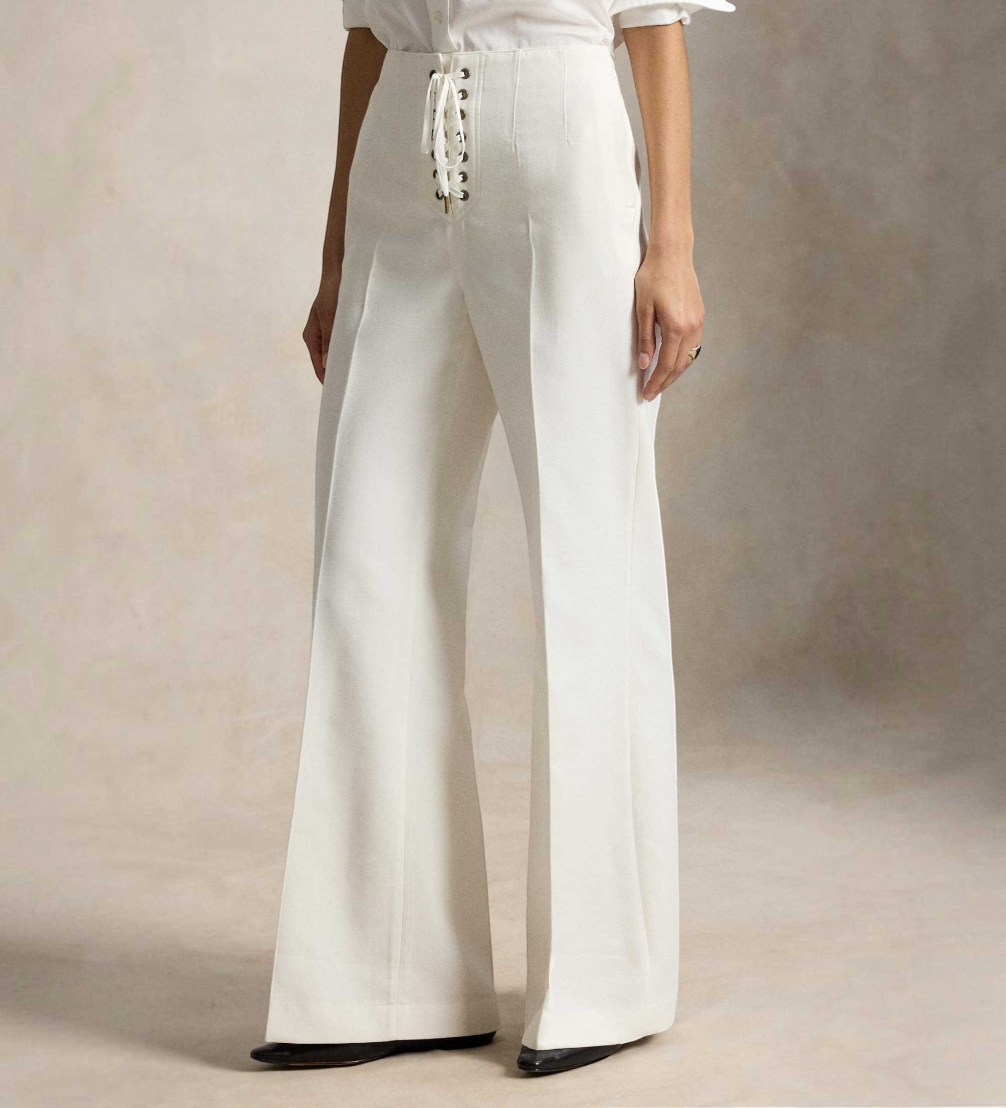 Polo Ralph Lauren für Damen. 211B17561001 Beaton-Hose aus Baumwolle und Wolle in gebrochenem Weiß (38), Lässig, Klassisch