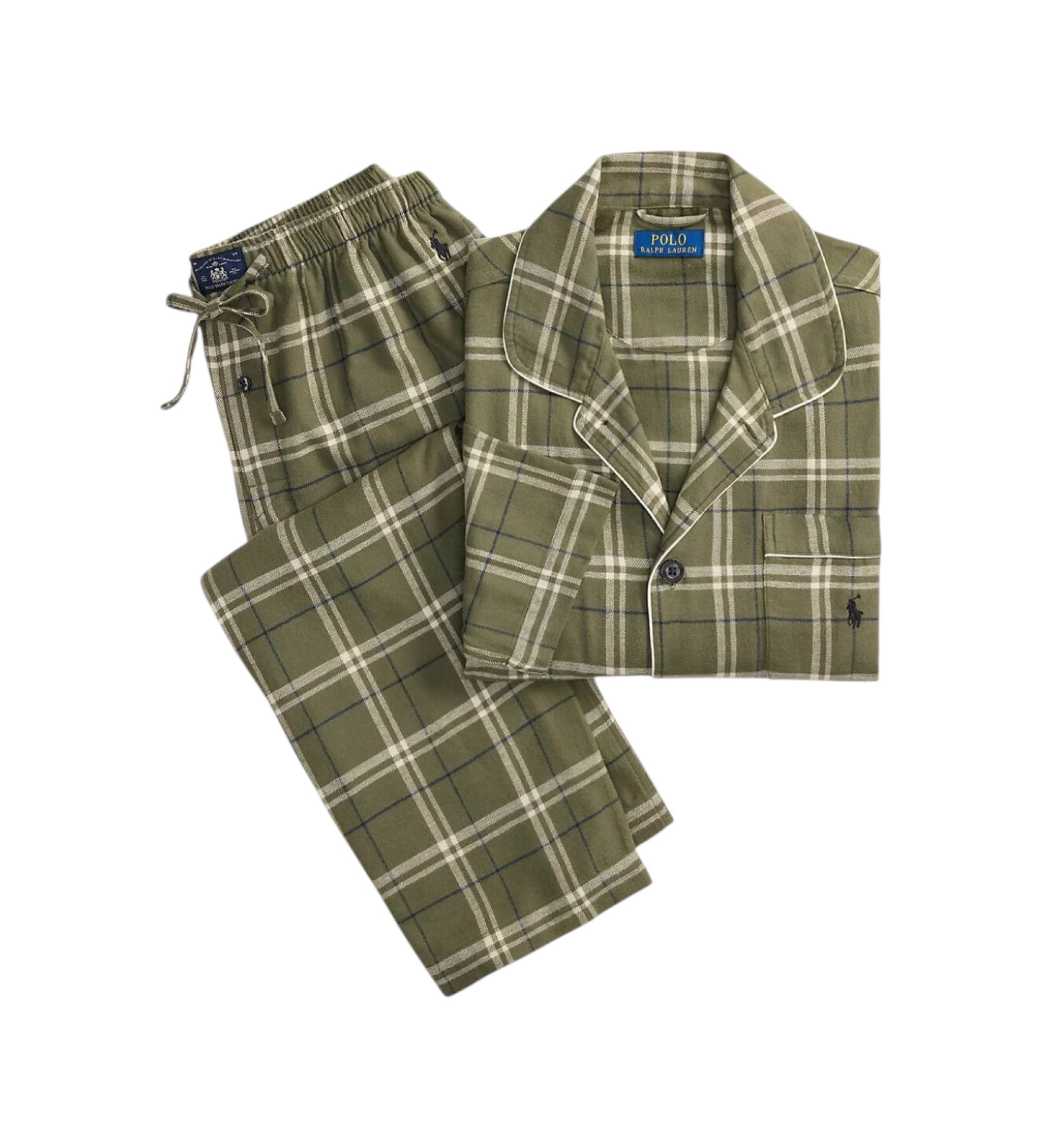 Polo Ralph Lauren für Herren. 714754038500 Grüner karierter Flanellpyjama (XL), Heimtextilien, Baumwolle, Langarm