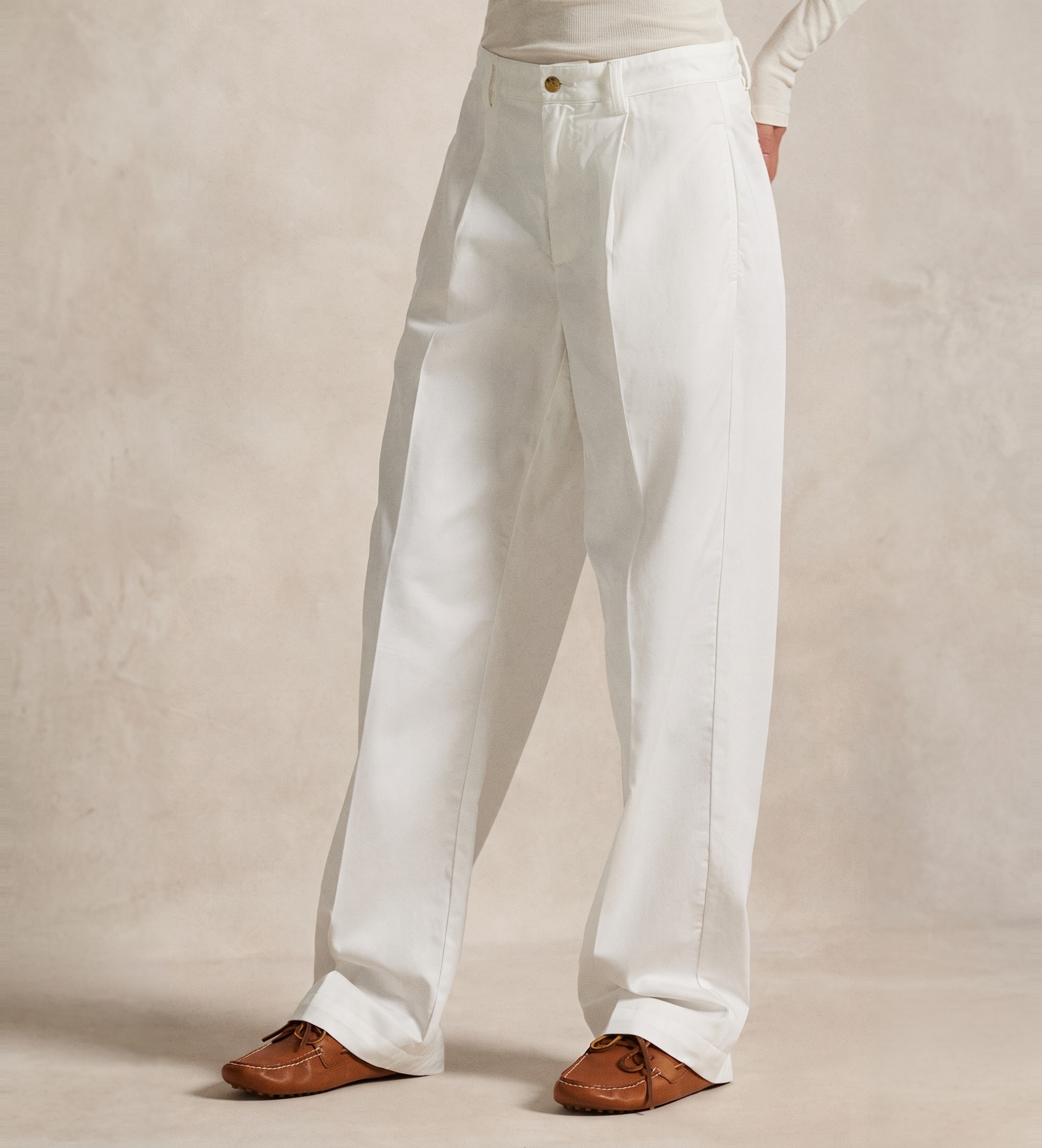 Polo Ralph Lauren für Damen. 211A96676002 Lässige Baumwollhose mit Bundfalten in Gebrochenes Weiß (40), Baumwolle, Klassisch