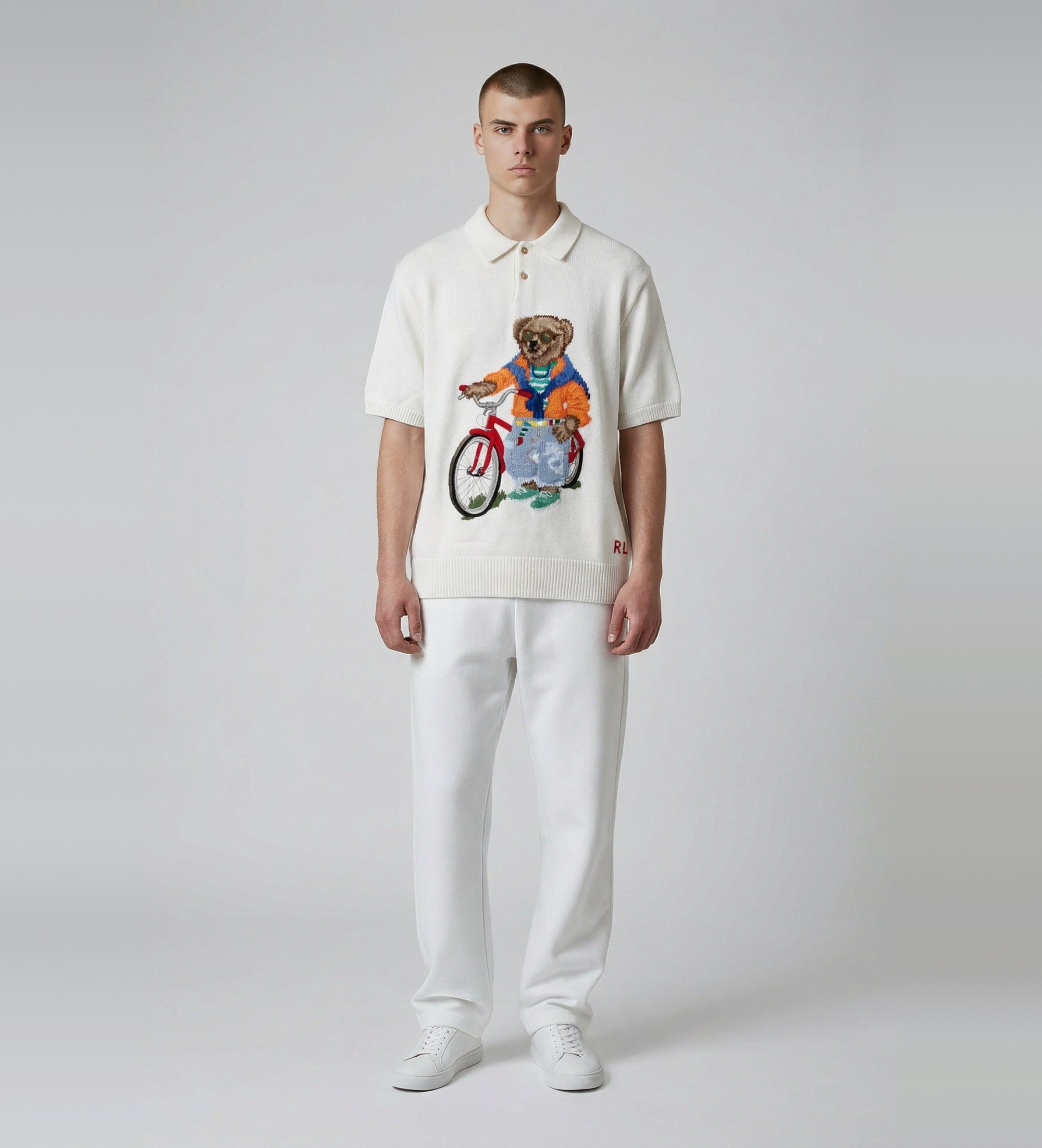 Polo Ralph Lauren für Herren. 710B20266001 Bär weißes Baumwoll-Poloshirt (L), Lässig, Baumwolle, Kurzarm