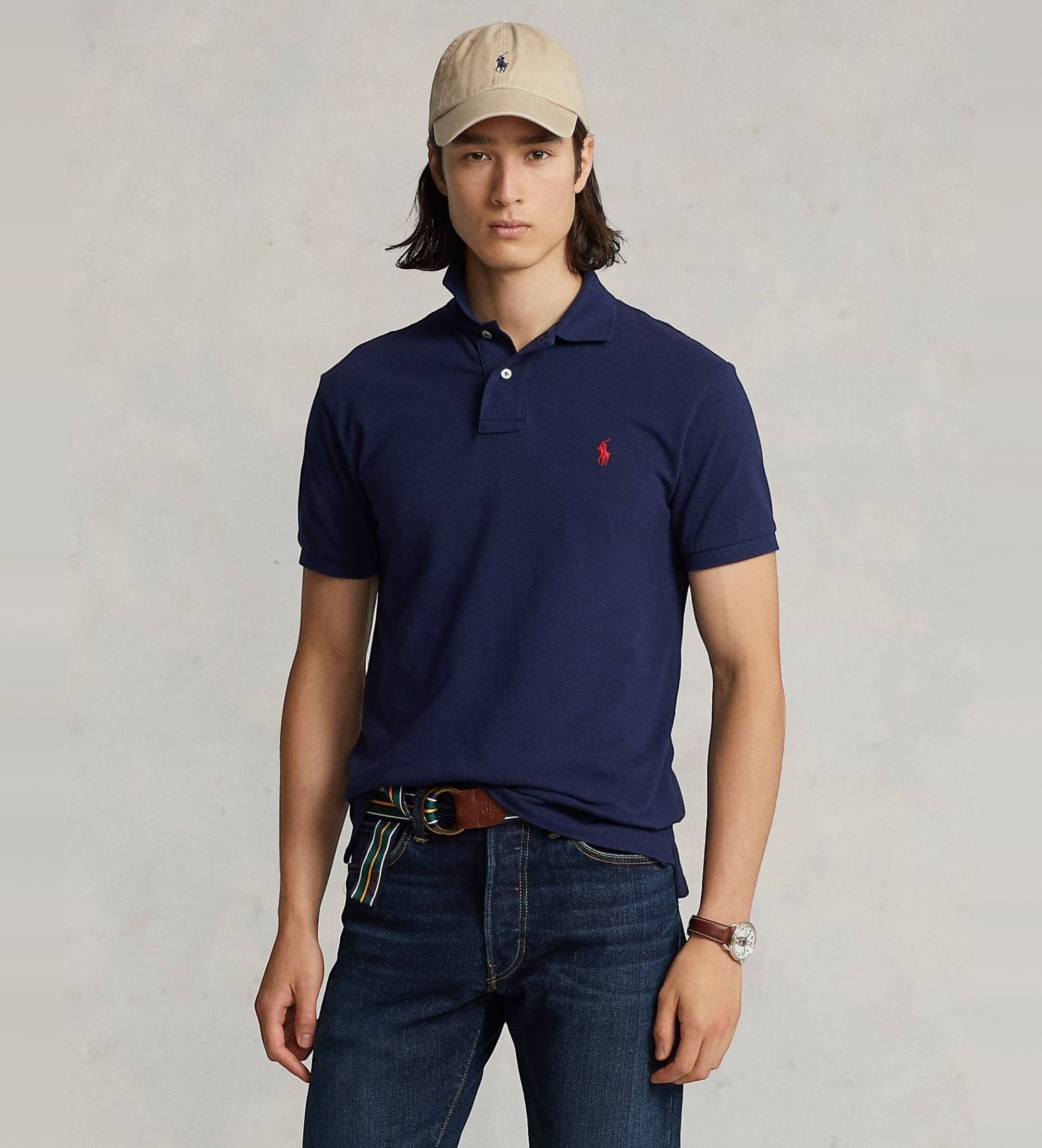 Polo Ralph Lauren für Herren. 710783656012 Marinefarbenes Basic-Poloshirt (S), Lässig, Baumwolle, Kurzarm