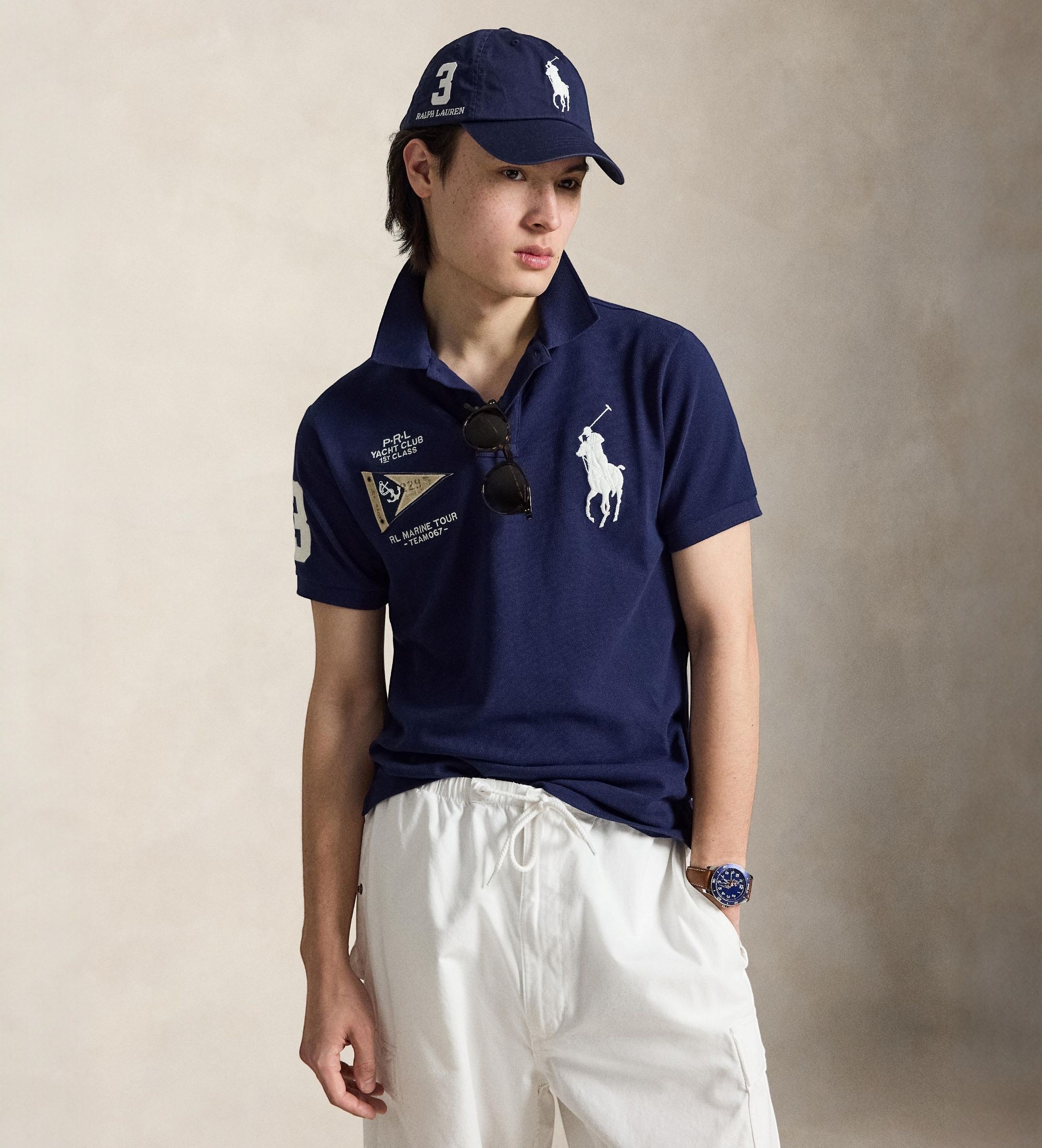 Polo Ralph Lauren für Herren. 710B21921001 Poloshirt mit Big Pony Custom Slim Fit navy (M), Lässig, Baumwolle, Kurzarm, Marine