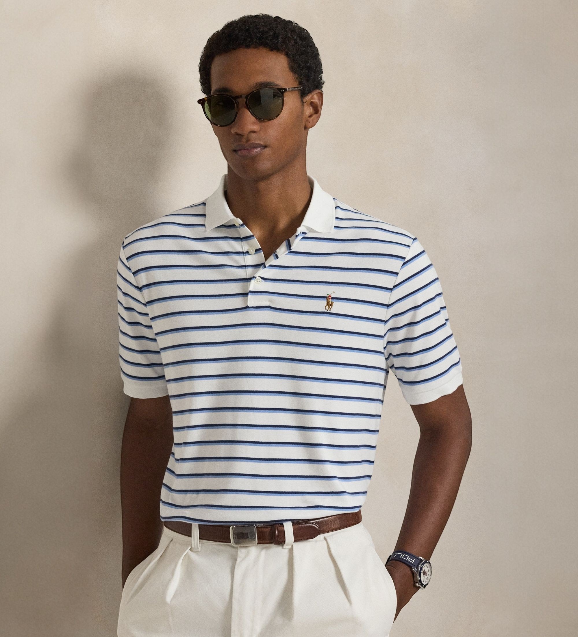 Polo Ralph Lauren für Herren. 710974586500 Custom Fit Polo blau, weiß (XL), Lässig, Baumwolle, Kurzarm